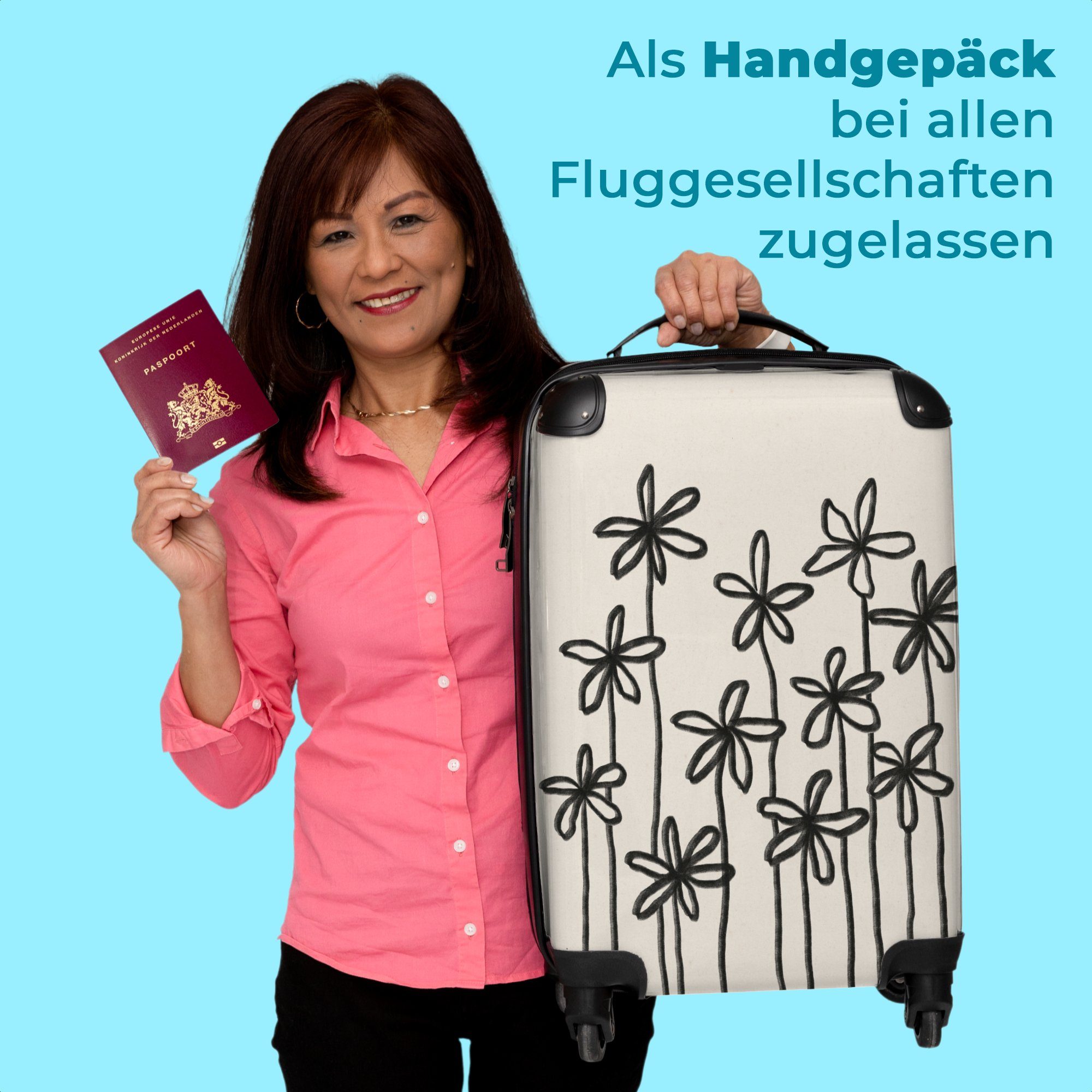 Handgepäckkoffer Trolley - - 55x35x20cm 4 Rollen Pflanzen Rollkoffer - Reisekoffer mit Blumen - Handgepäck Kleine 4 NoBoringSuitcases.com© Rollen, Pastell Abstrakt, Cabin