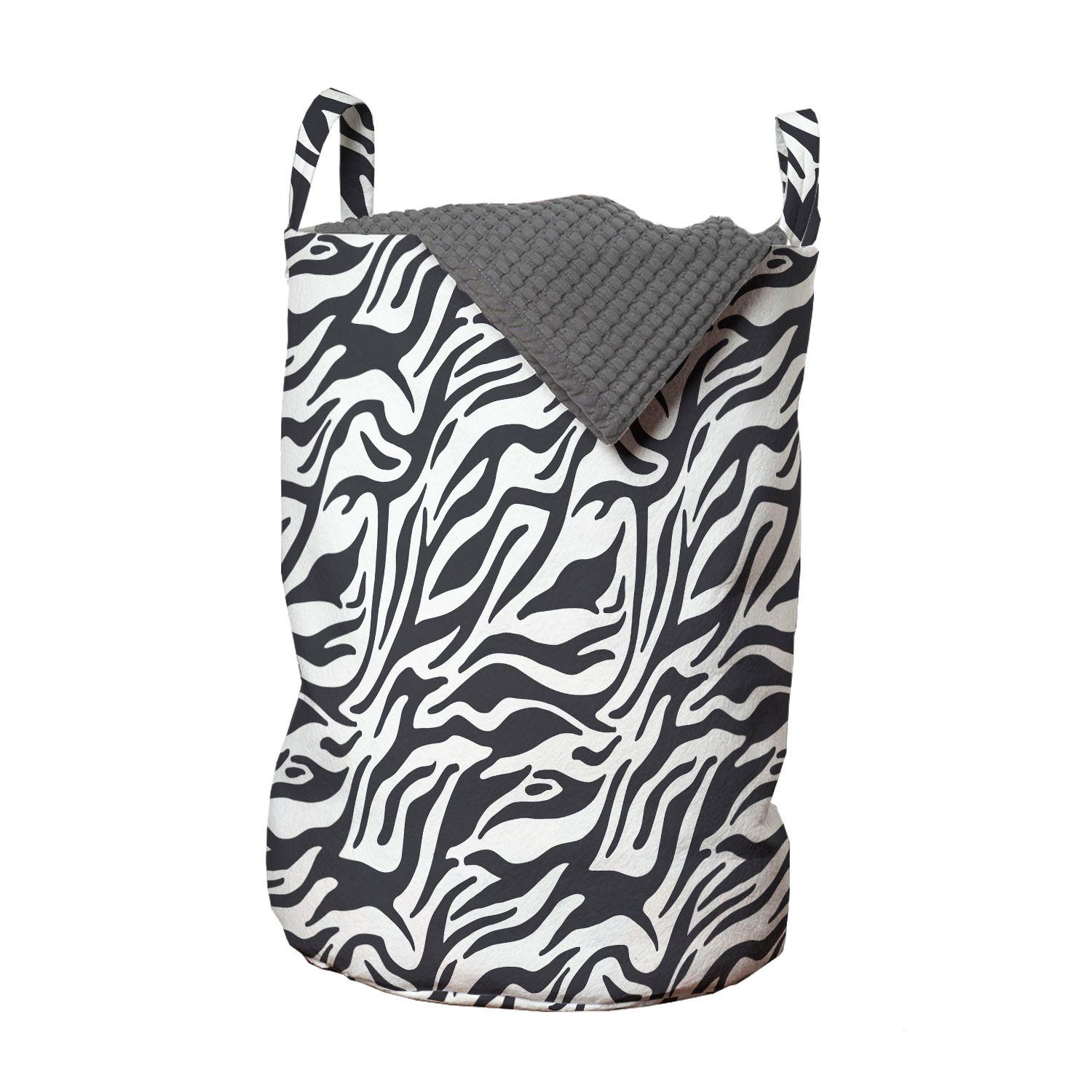 Waschsalons, Safari Tier-Tier-Streifen mit Wäschekorb für Wellenförmige Griffen Wäschesäckchen Kordelzugverschluss Abakuhaus