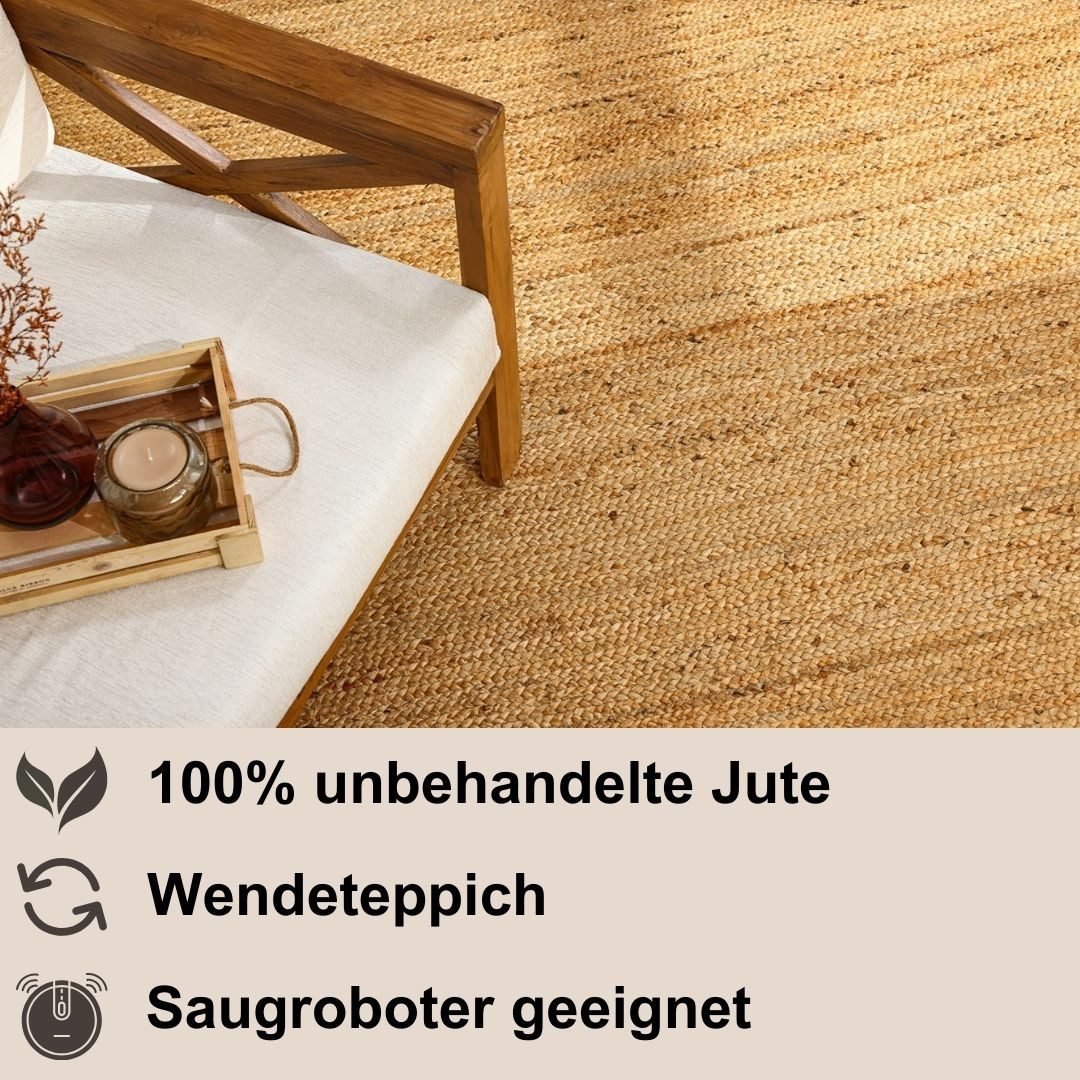 Myflair Möbel & Accessoires Teppich Lola, handgeflochten, rechteckig, Höhe: 10 mm, Juteteppich, Wendeteppich, 100% Naturfaser, auch in rund & als Läufer – Bild 5 von 5