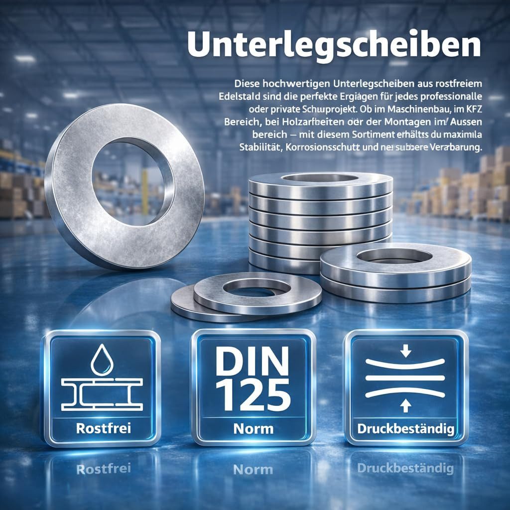 toolmate® Unterlegscheibe 50x M6 Unterlegscheiben - Edelstahl Rostfrei Flach Sicherungsscheiben, Ø 16,00 mm, M6, Set, 1-St., 50x Unterlegscheiben M6, Glatte Oberfläche