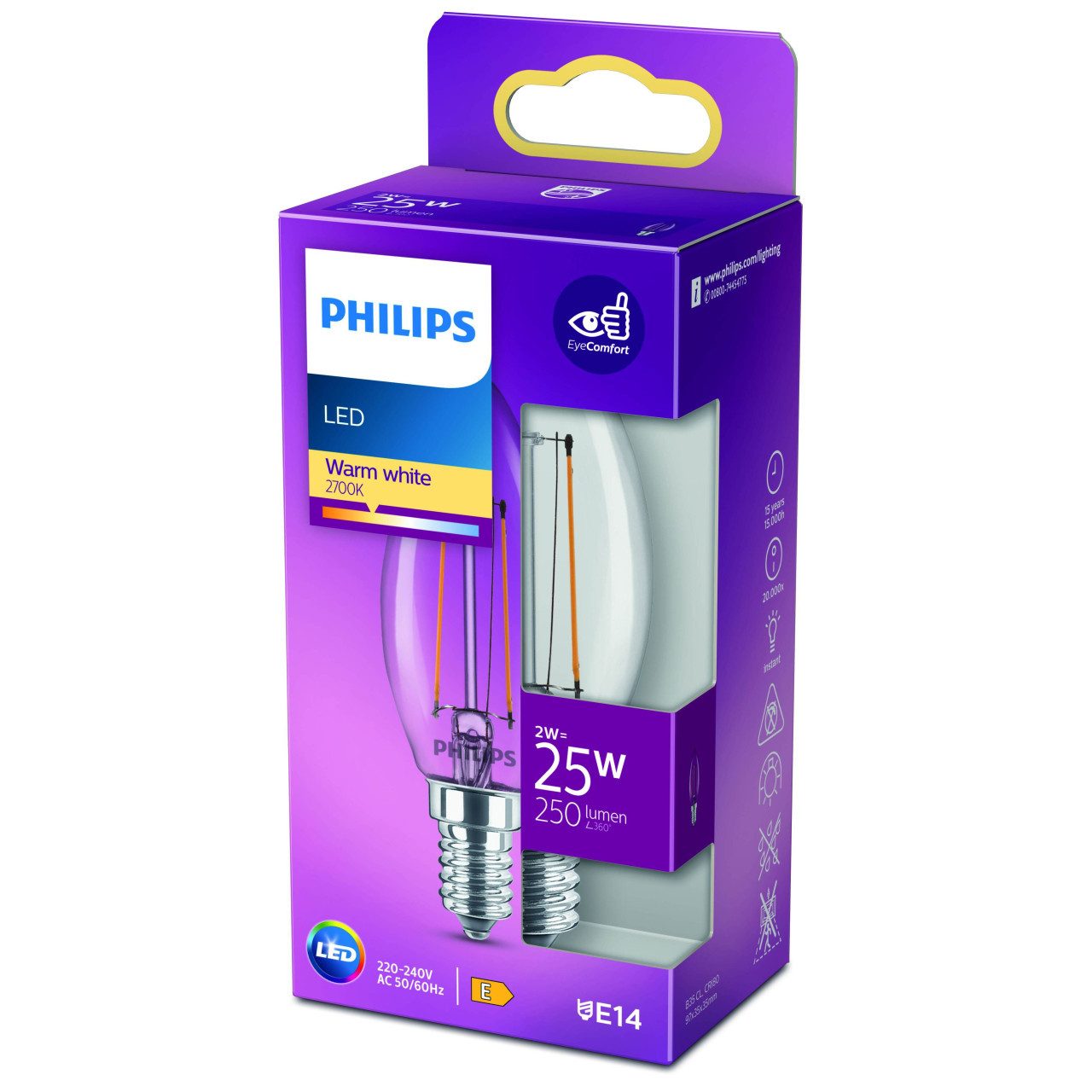 Philips LED-Leuchtmittel Philips LED-Leuchtmittel Filament Kerzenform B35, Nicht dimmbar