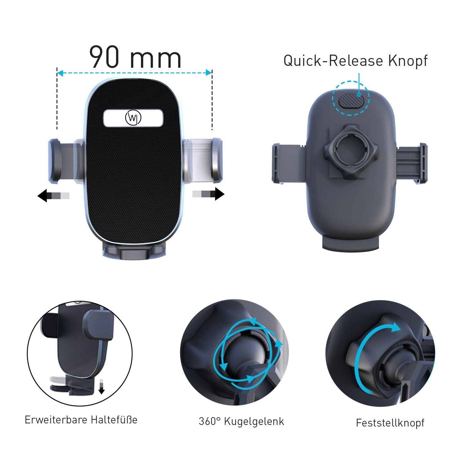 Wicked Chili Smartphone-Halterung Universal Handyhalterung extra lang Scheibe Lüftung 2in1, (1er Set, 4-tlg., Extra lang, Vibrationsfrei, 2in1 Auto Handyhalteru – Bild 5 von 5