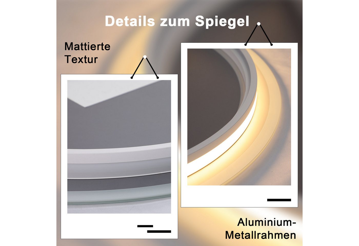 Thumbnail - ZMH Badspiegel mit Beleuchtung Modern Badezimmerspiegel Dimmbar mit Touch-Schalter (Packung, 1-St., 1x Badspiegelleuchte...