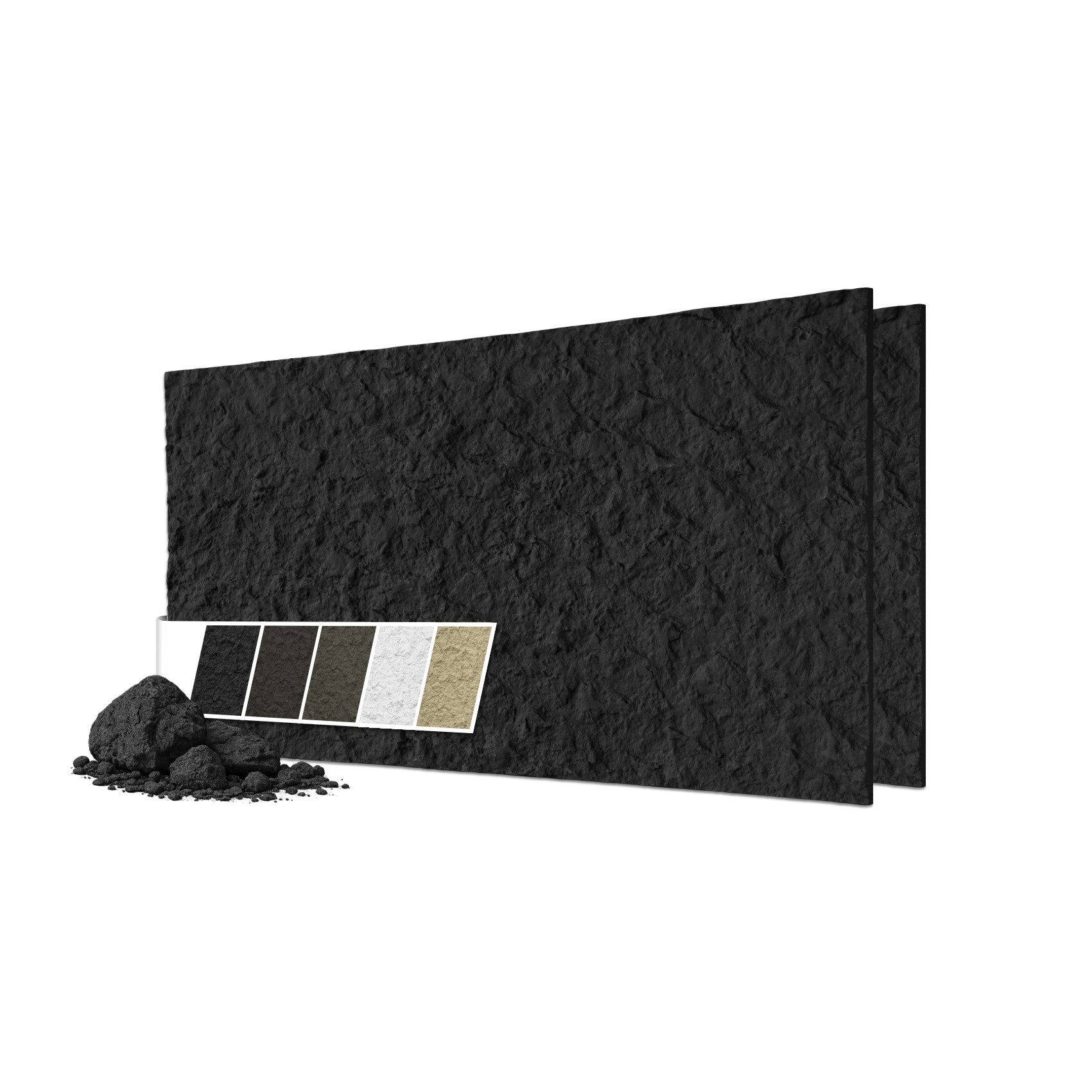 Hexim 3D Wandpaneel, (Steinoptik 2 Stück 120x60cm – Felswand PU Wandverkleidung, Täuschend echte Bruchstein 3D Paneele für Wohnzimmer – 2cm starke Steinplatte schwarz (1,44m² Dark Black)