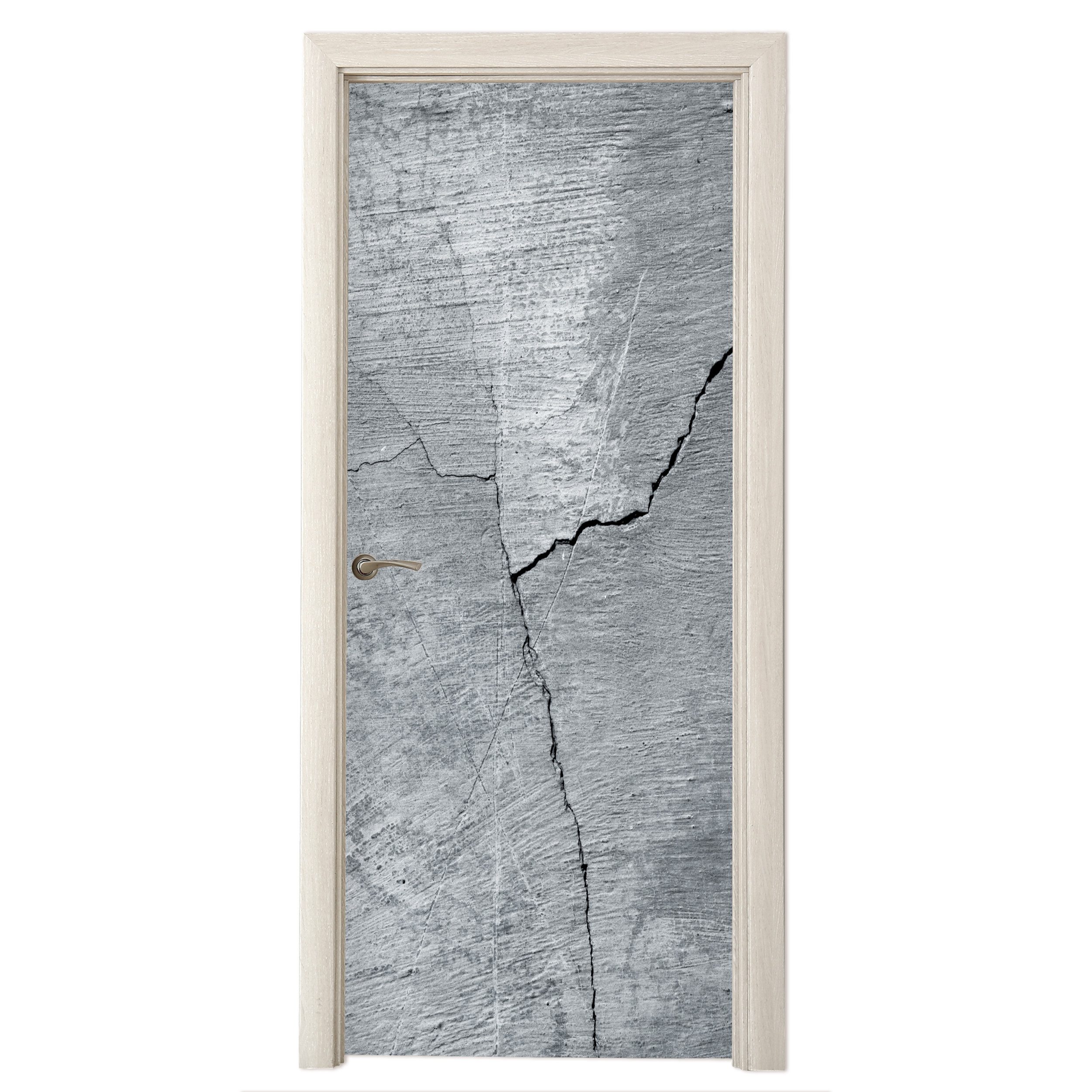 MuchoWow Türtapete Beton - Grau - Riss, Matt, bedruckt, (1 St), Selbstklebende Tapete, Folie für Möbel, 75x205 cm