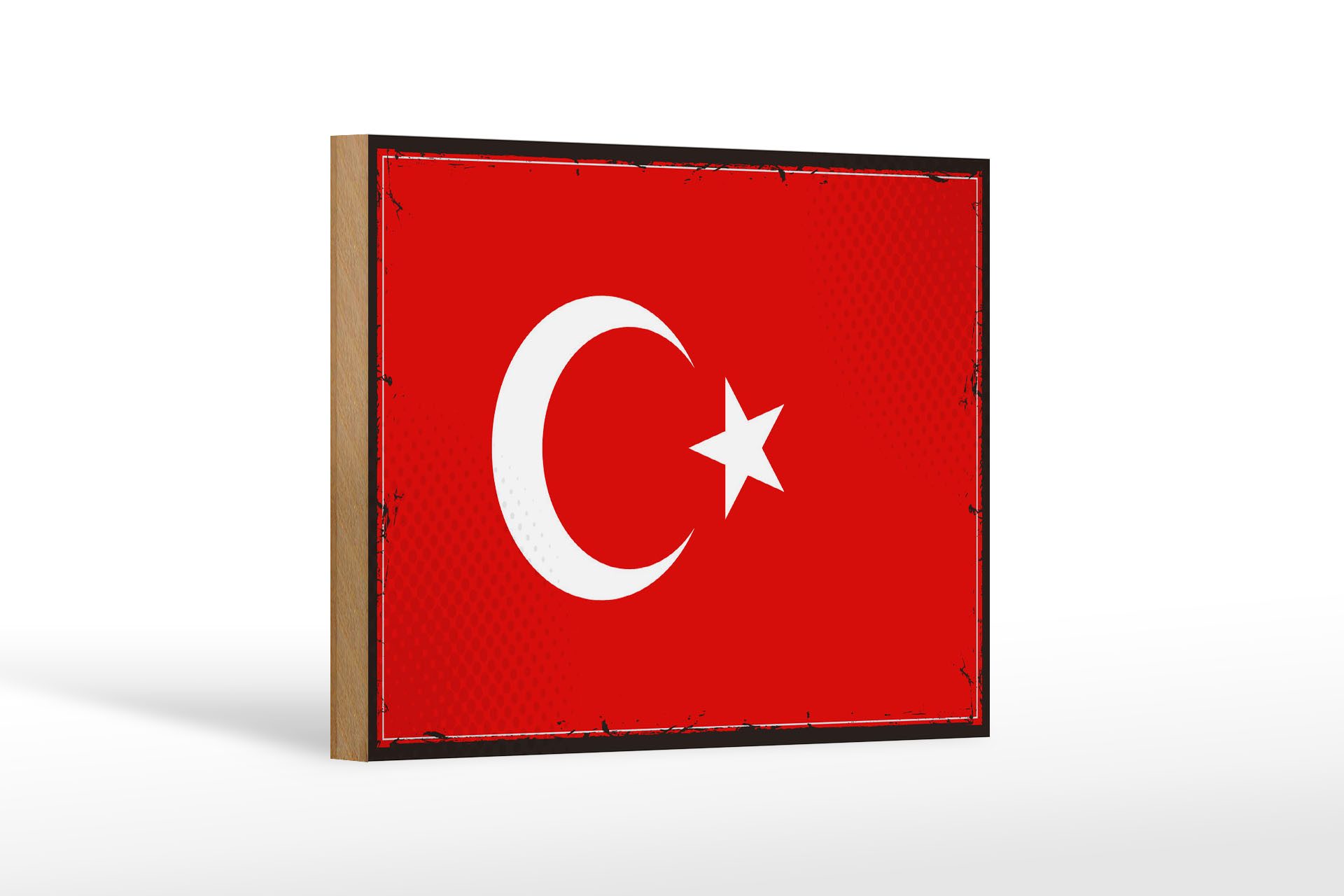 Femer GmbH Holzbild Flagge Türkei 18x12 cm Retro Flag of Turkey, Flaggen (1 St), Glatte Holzfaserplatte (MDF), vorn beschichtet
