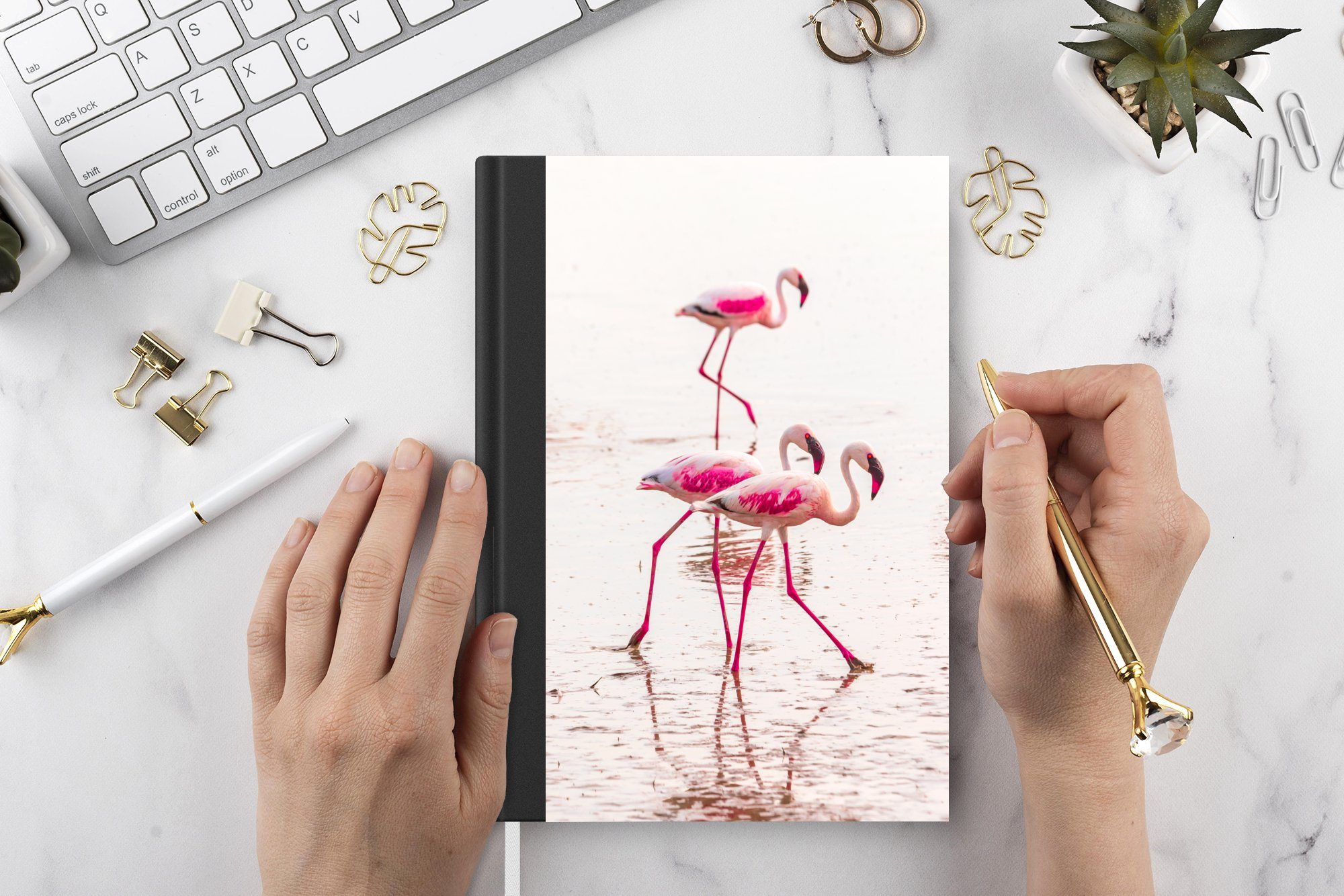 Flamingos Haushaltsbuch Merkzettel, Seiten, Notizheft, A5, 98 Spaziergang, Journal, beim Notizbuch MuchoWow Tagebuch, Rosa