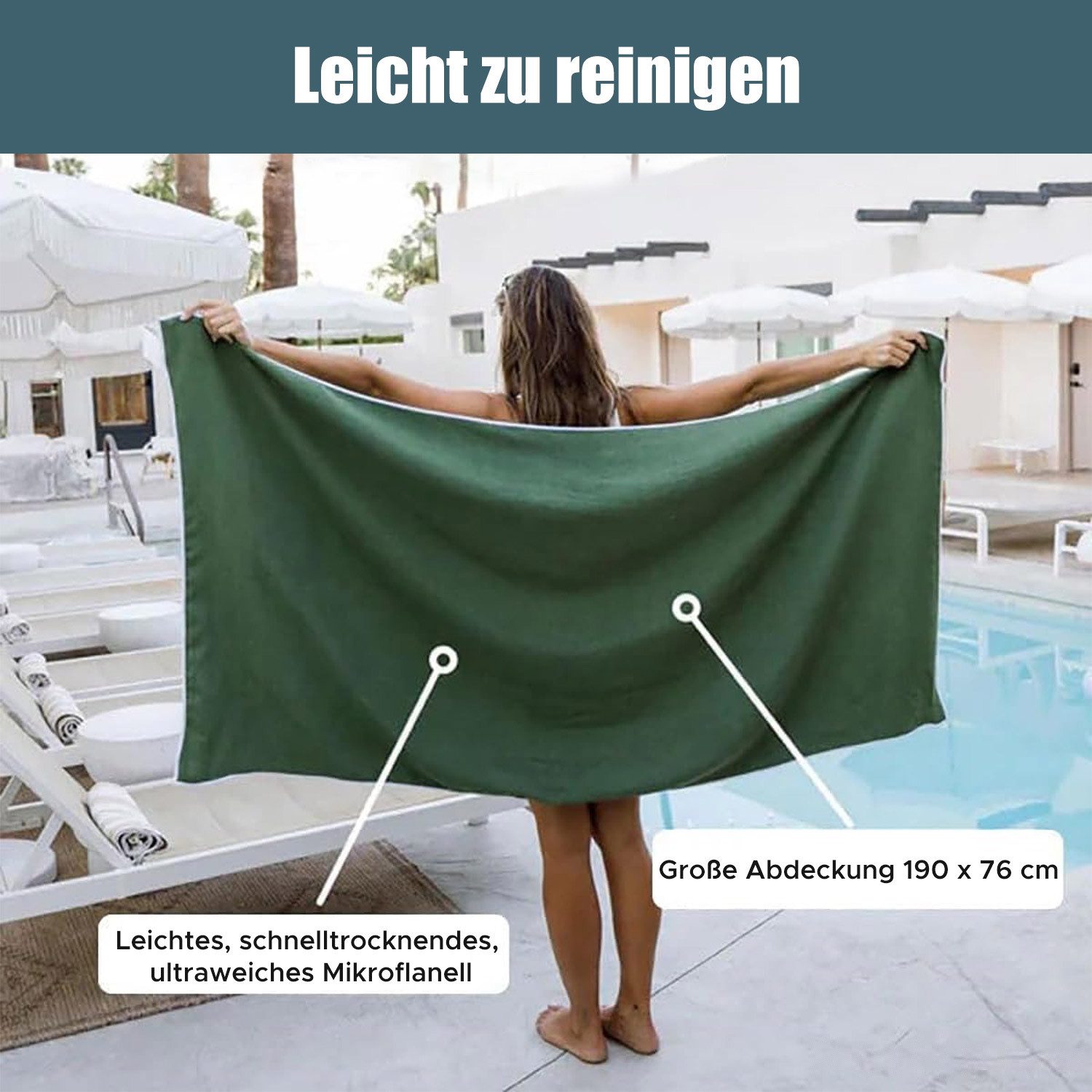 Refttenw Strandtuch Mikrofaser Badetuch Strandlaken mit Magnetverschluss XXL 190x76cm, Schnelltrocknend Handtuch Duschtuch Sommer Liegenauflage