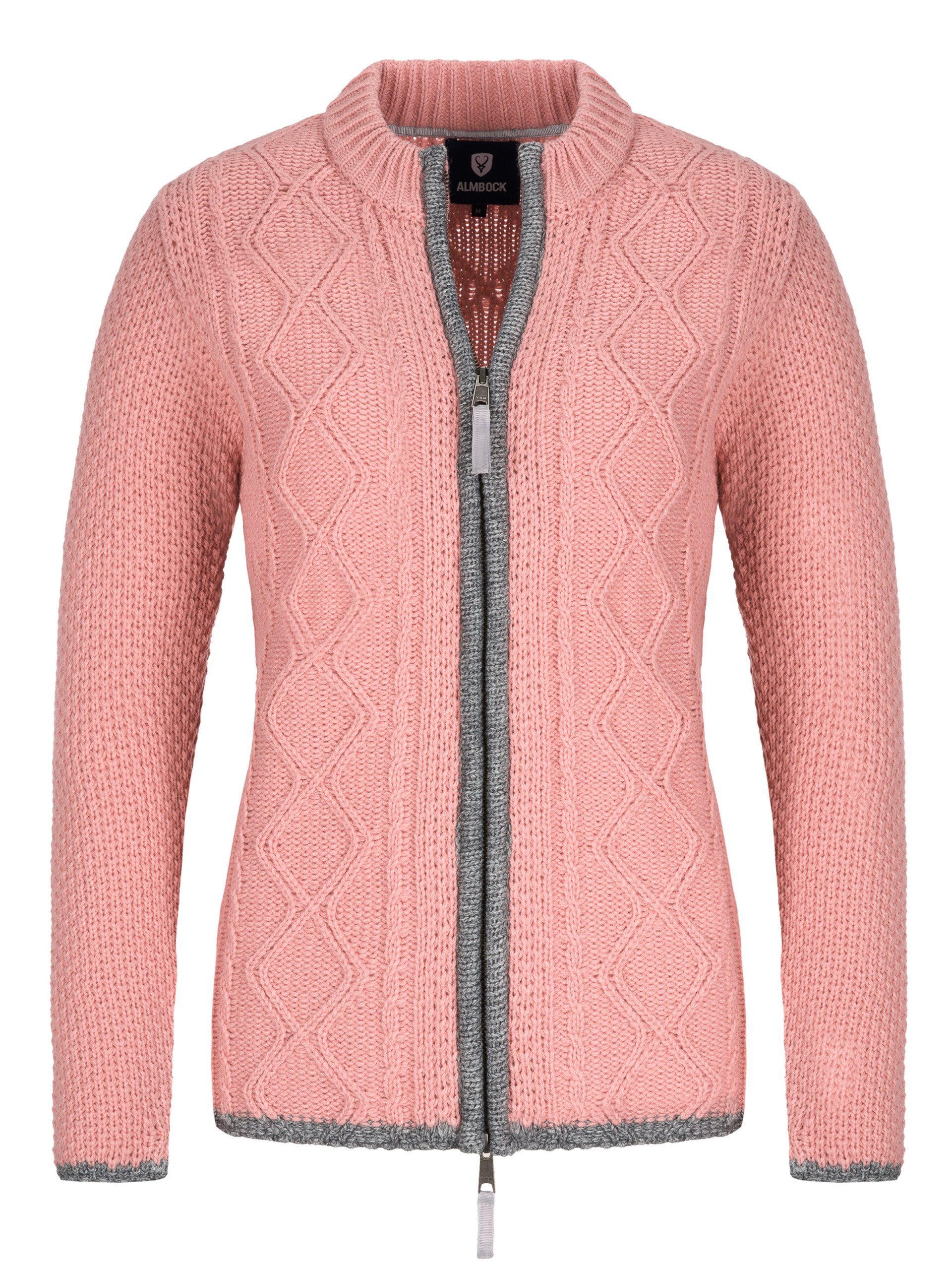 Almbock Trachtenstrickjacke Alina (1-tlg) altrosa mit Reißverschluss günstig online kaufen