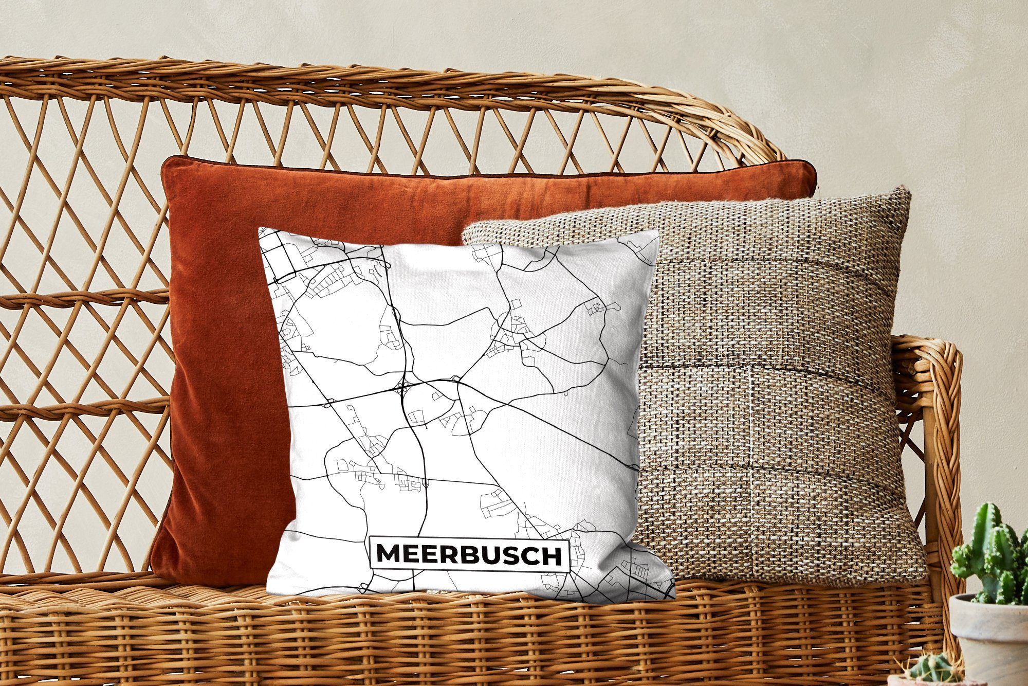 Dekokissen mit Schlafzimmer, Deko, Deutschland Karte - Sofakissen - Wohzimmer, MuchoWow Stadtplan für Meerbusch, - Zierkissen Füllung