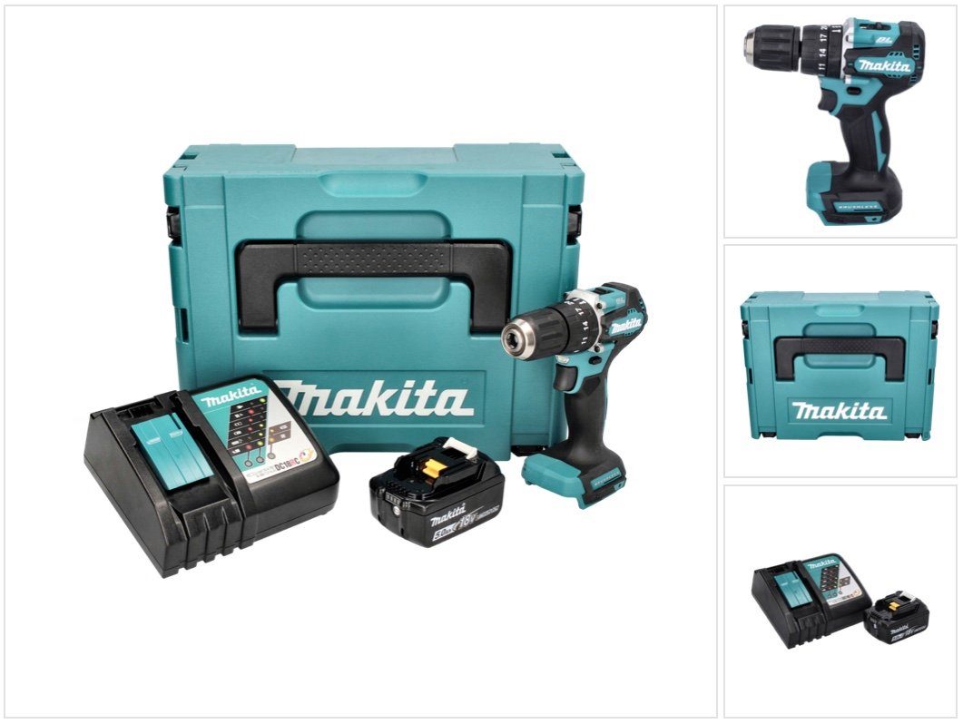 V DHP Brushless Akku 18 Makita 487 RT1J Akku Schlagbohrschrauber Schlagbohrmaschine 40 Nm + 1x