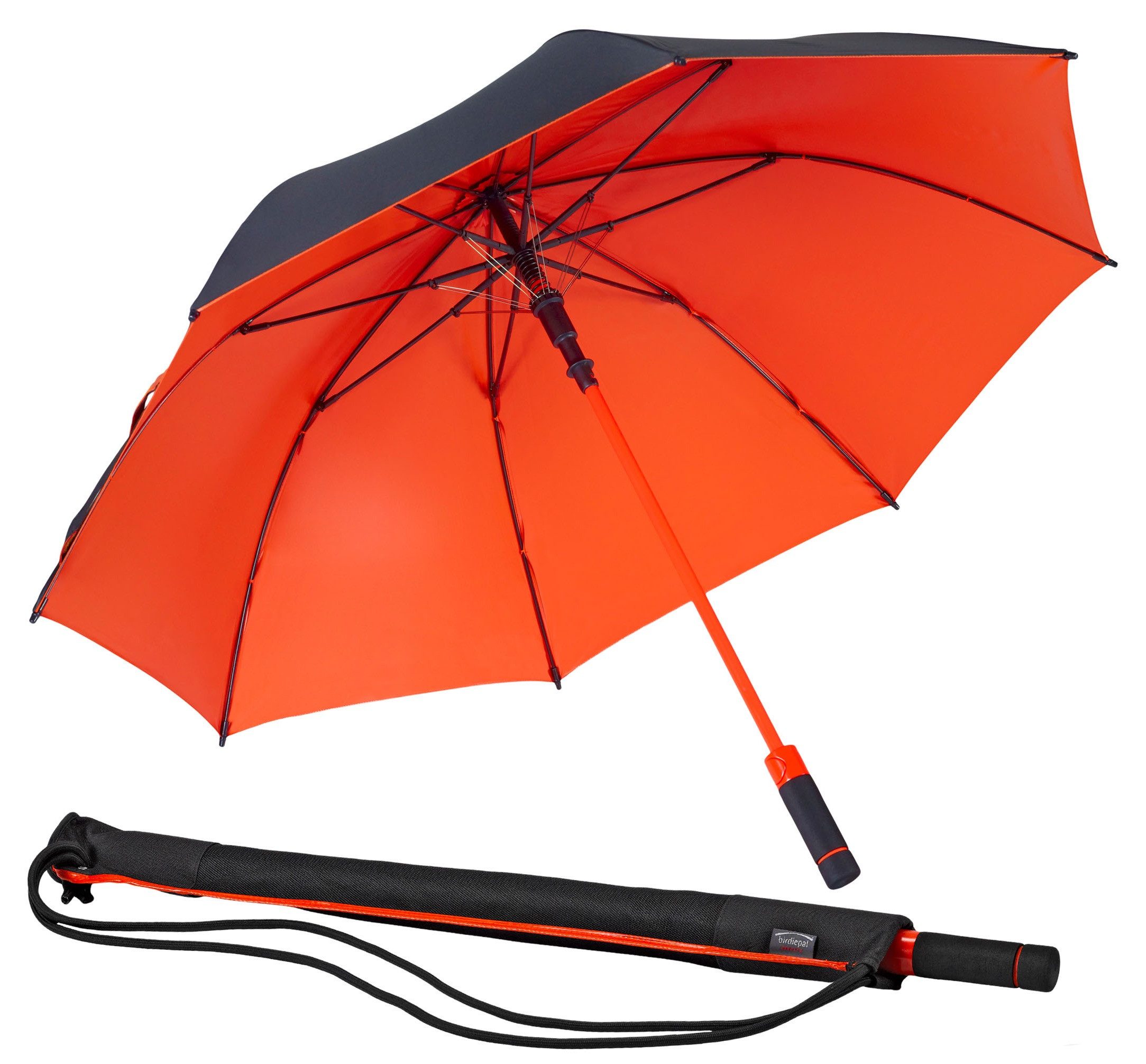 EuroSCHIRM® Stockregenschirm birdiepal® seasons, schwarz/orange, Mit UV-Lichtschutzfaktor 50+