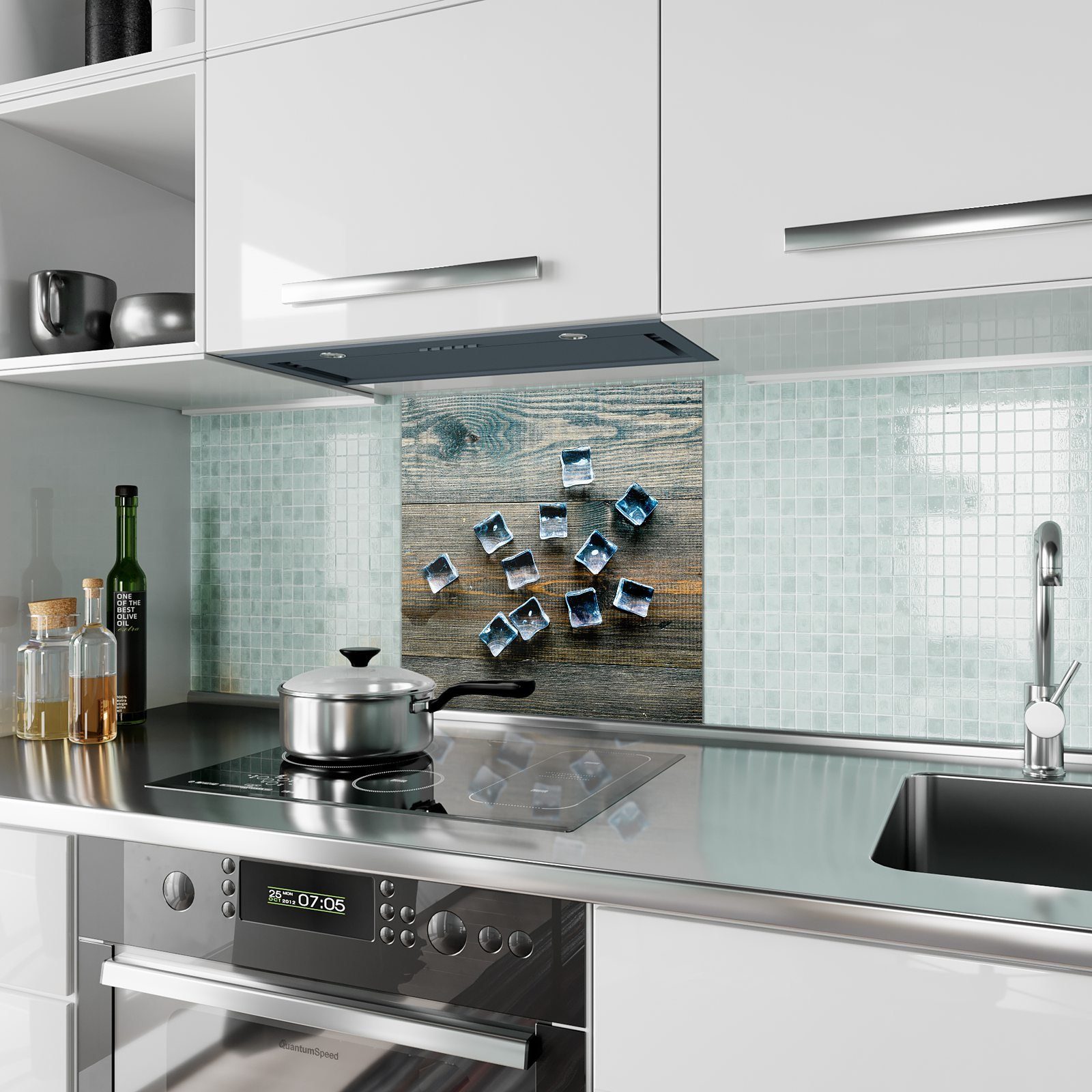 Primedeco Küchenrückwand Küchenrückwand Spritzschutz Glas Eiswürfel Motiv mit verteilt