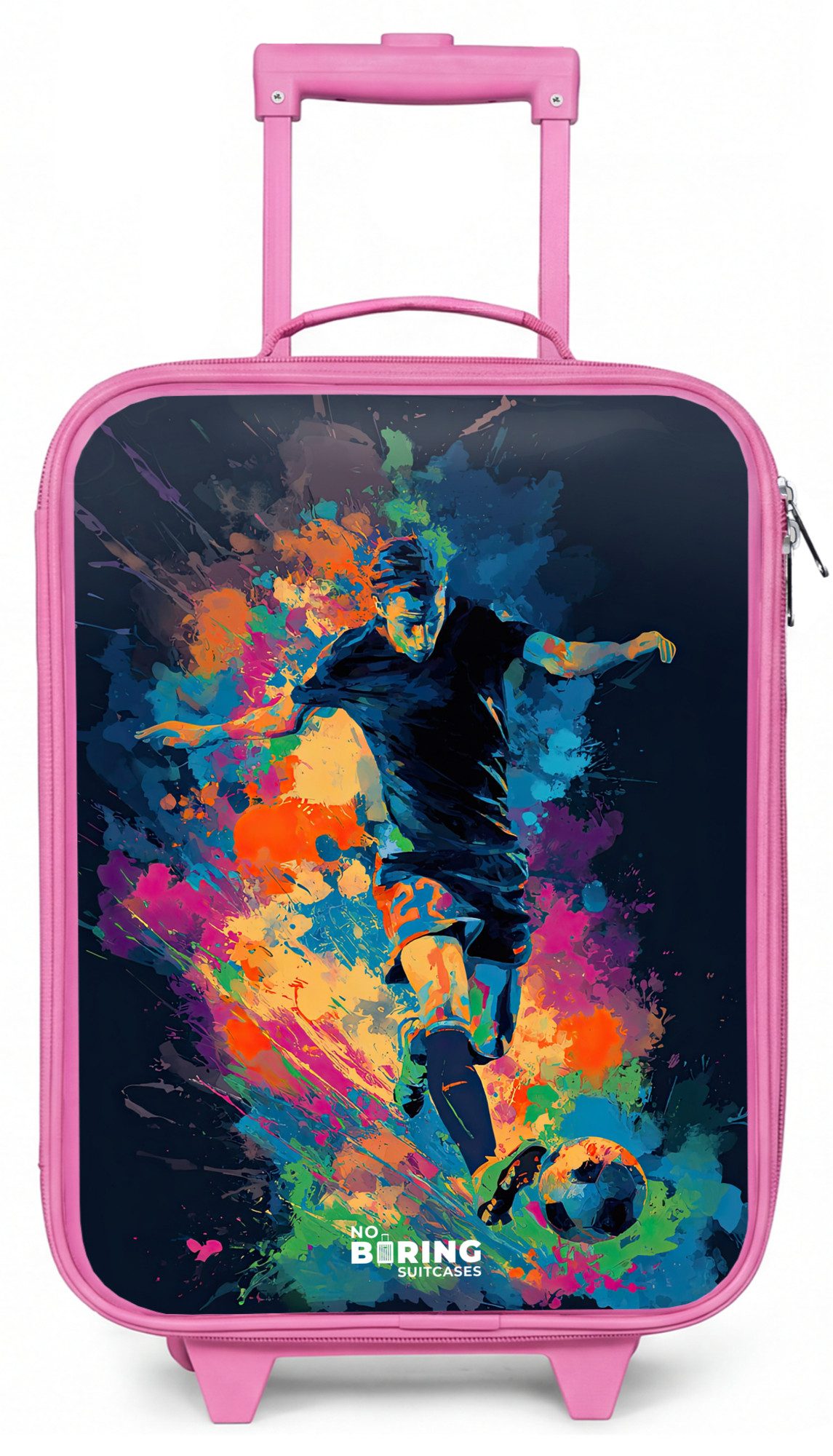 Kinderkoffer mit leuchtende Räder - Neon - Fußballer - Farbenfroh