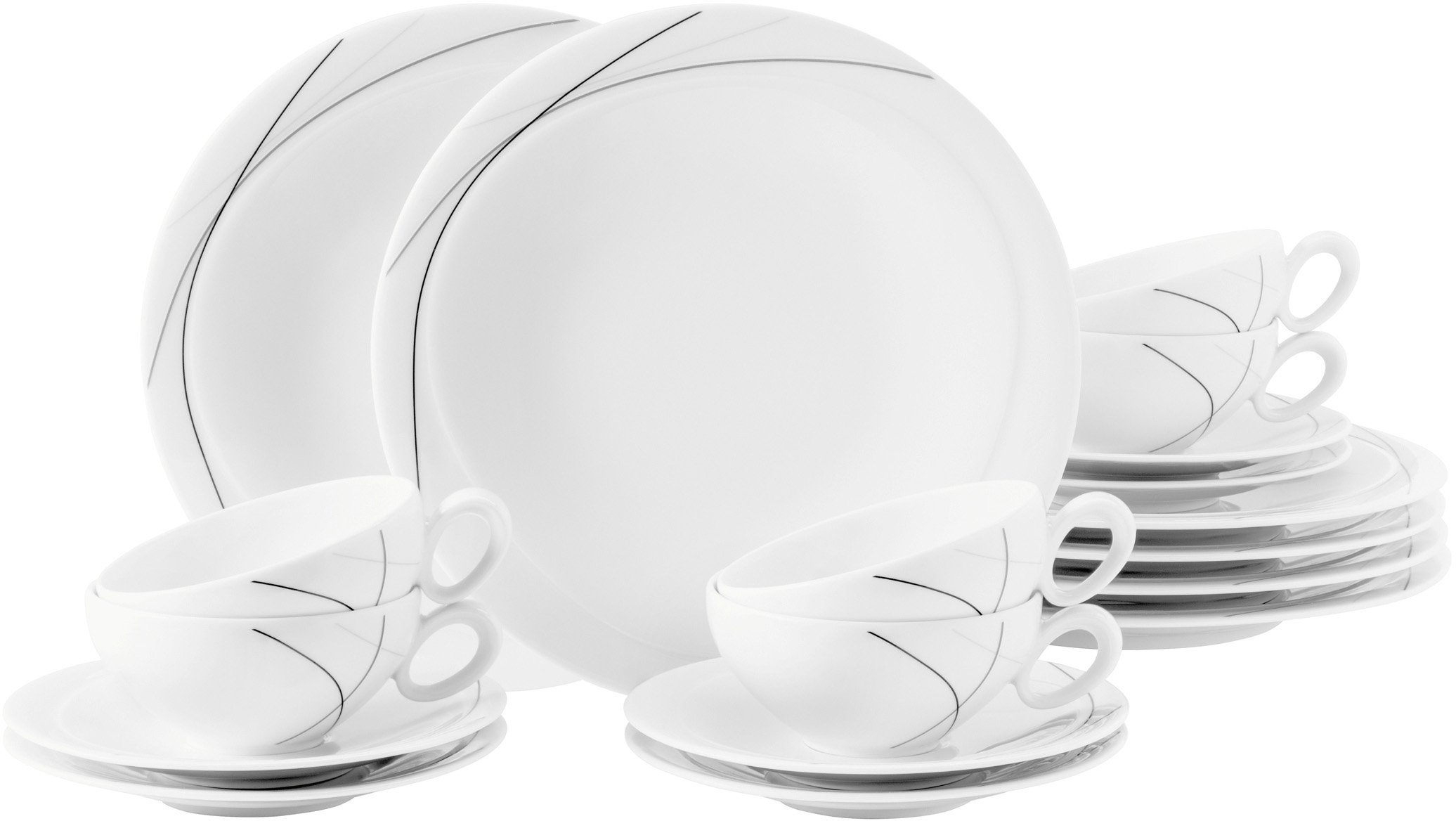 Seltmann Weiden Teeservice Geschirr-Set Trio Highline (18-tlg), 6 Personen, Porzellan, Tassen, Teller, Untertassen, Made in Germany, 18 Teile, für 6 Personen