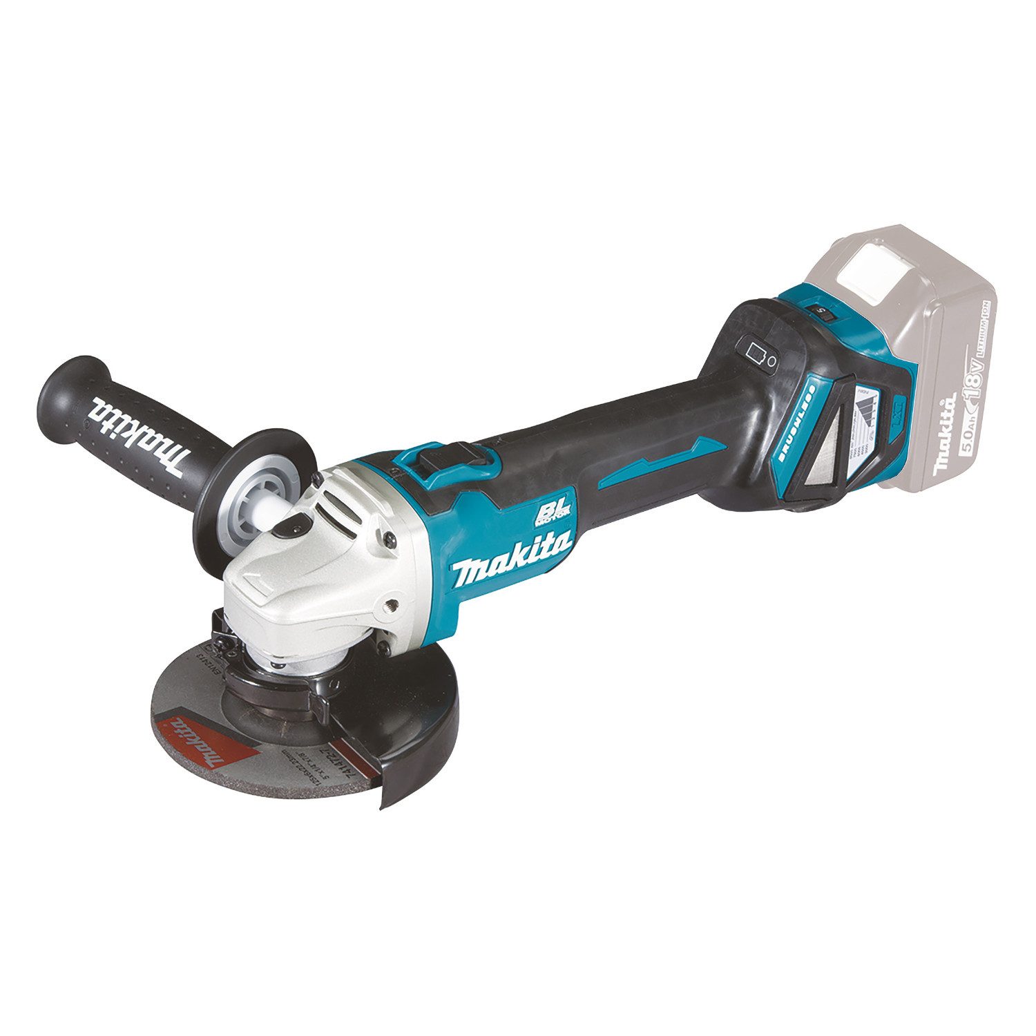 Makita Akku-Winkelschleifer DGA511Z 18V + Trennscheibe INOX 125x1,0mm 50Stk. D-65969-50, max. 8500 U/min