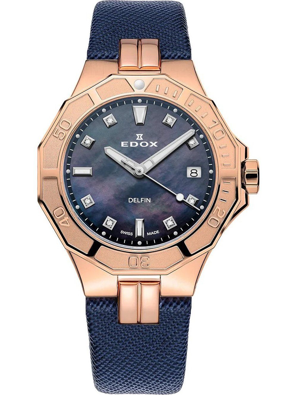 Edox Quarzuhr Edox 53020-37RC-NANR 38mm Delfin Diver Damenuhr 20