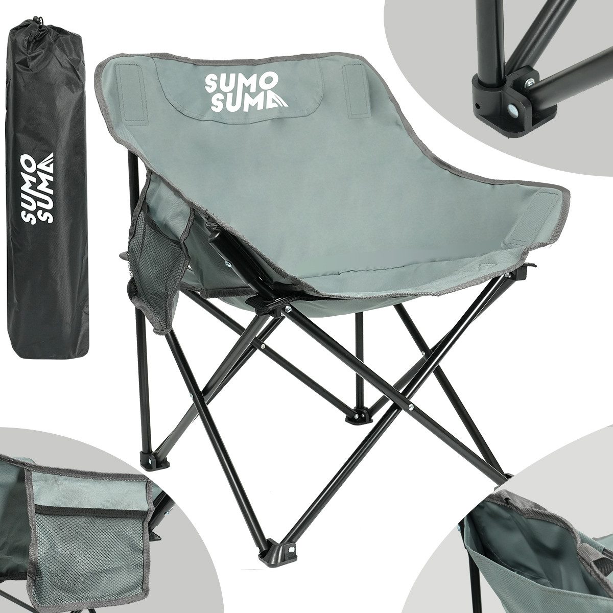 Sumosuma Campingstuhl Faltbar Camping Stuhl, Klappstuhl bis 160 kg, aus 600D Oxford-Gewebe (1 St), Mit hoher Rückenlehne, Tragegriff und Seitentasche