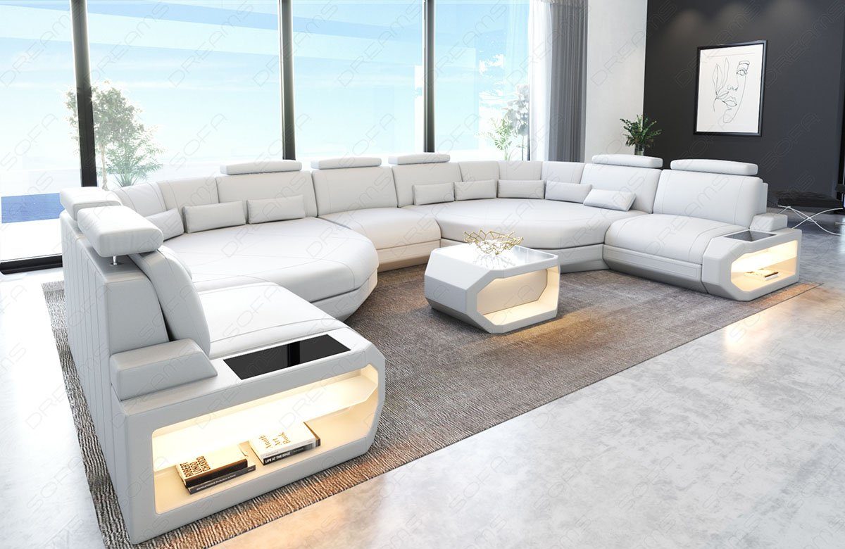 Sofa Dreams Wohnlandschaft Leder Couch Asti Sofa, Couch, XXL U Form  Ledersofa mit LED, Designersofa