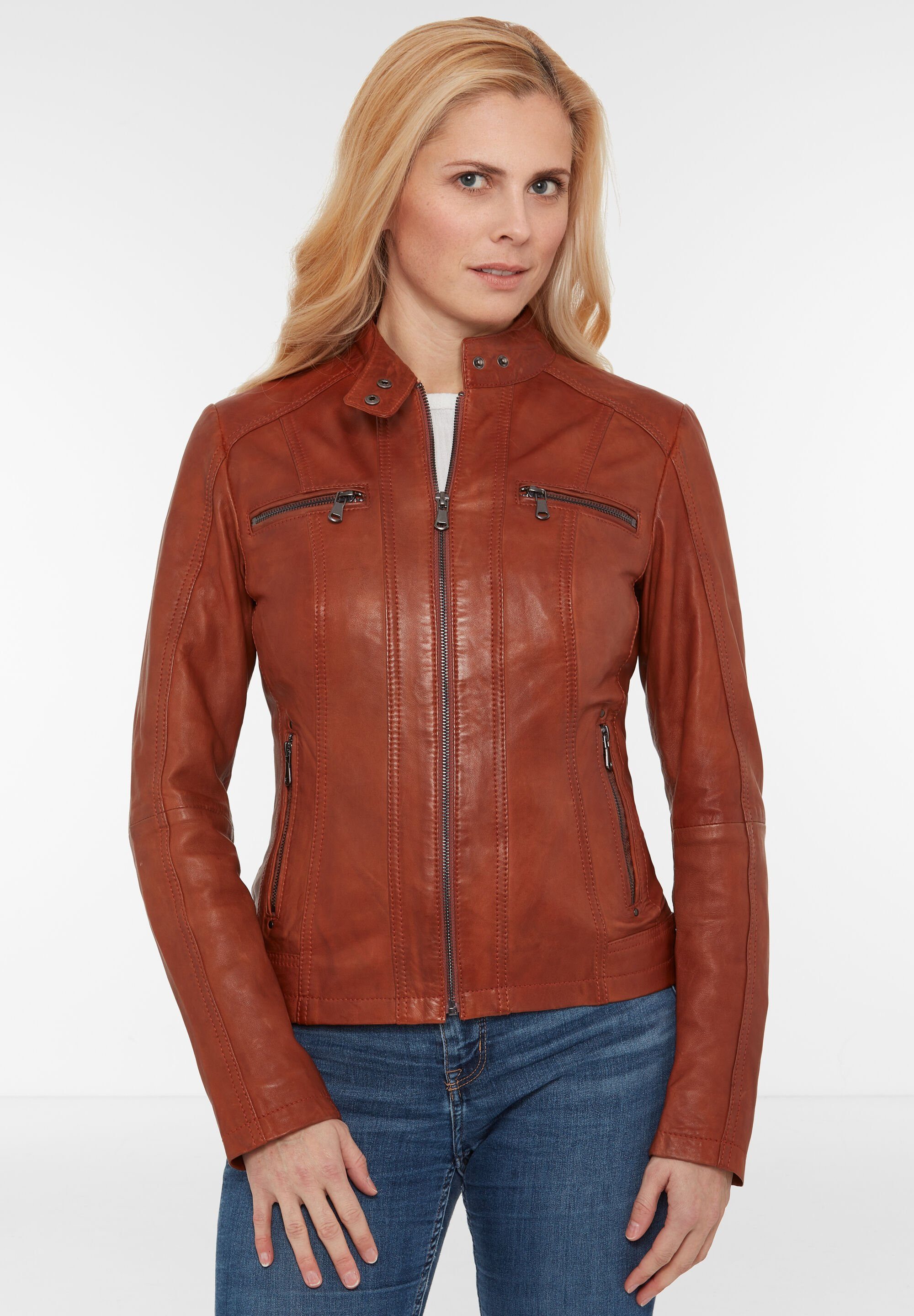 7eleven Lederjacke SECATIA (1-St) mit Ziernähten