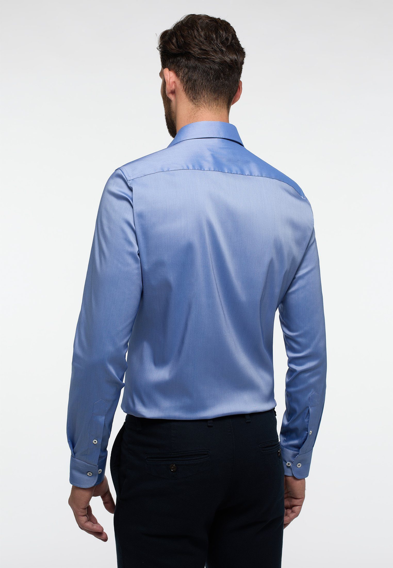 Eterna Langarmhemd SLIM FIT mittelblau