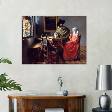 Posterlounge Wandfolie Jan Vermeer, Herr und Dame beim Wein, Rustikal Malerei