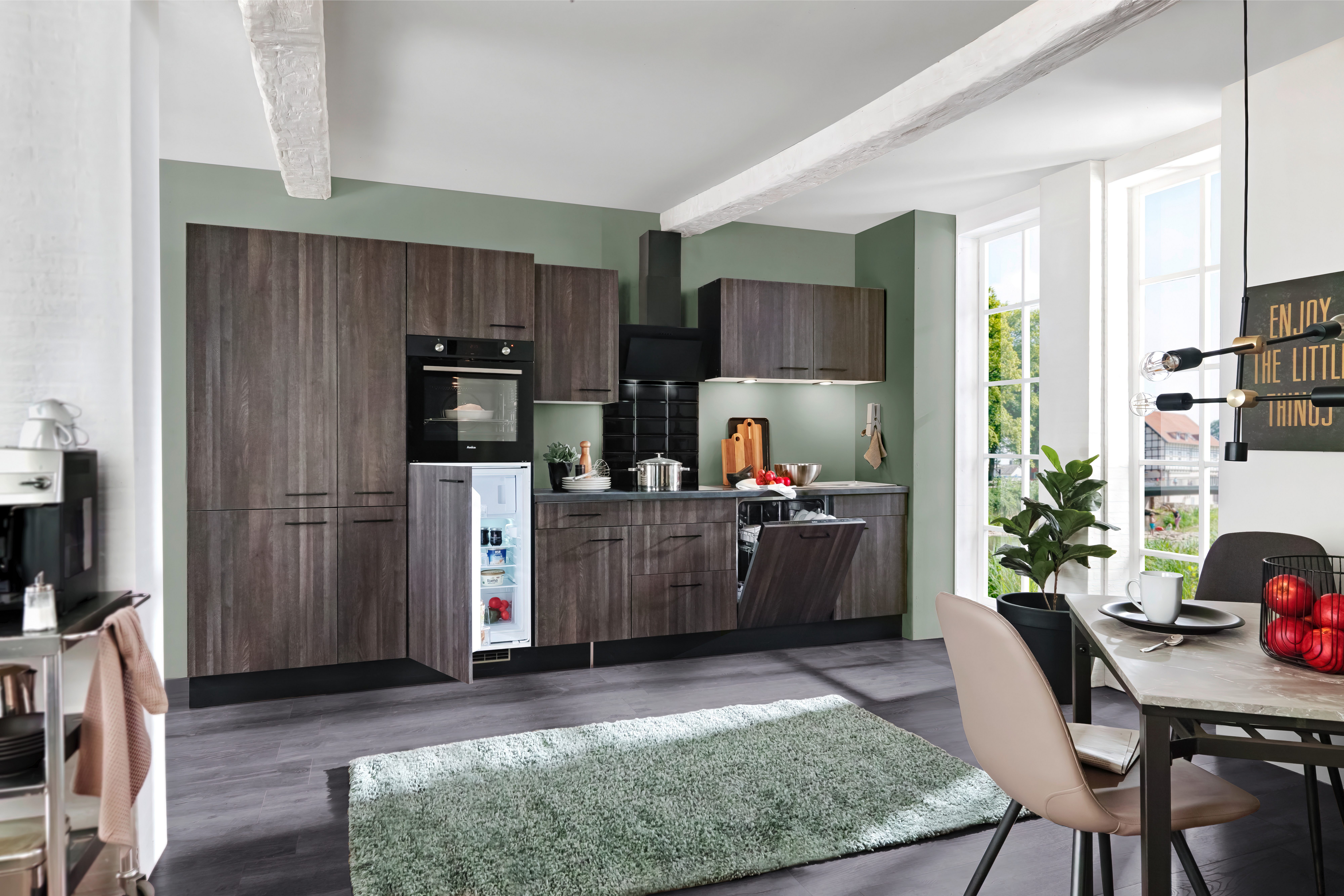 wiho Küchen Küche Nisos, Soft-Close, 370 cm, Backofen matt schwarz, Teleskopauszug