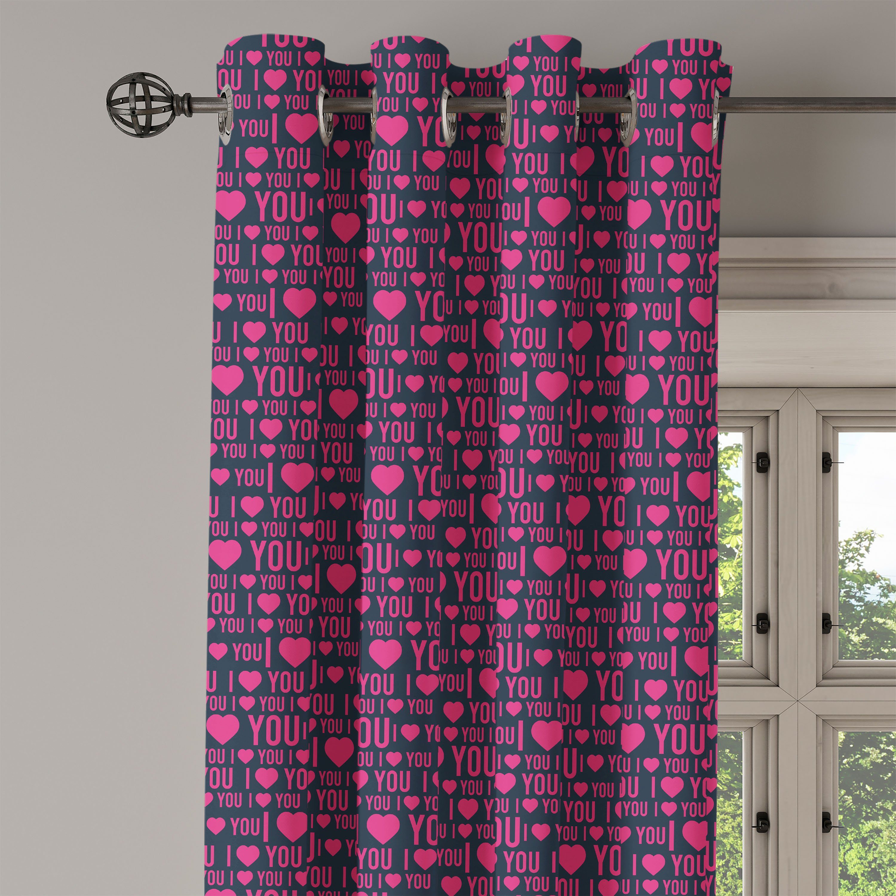 Romantik liebe Muster-Herz für 2-Panel-Fenstervorhänge Abakuhaus, Schlafzimmer dich Dekorative Ich Wohnzimmer, Gardine