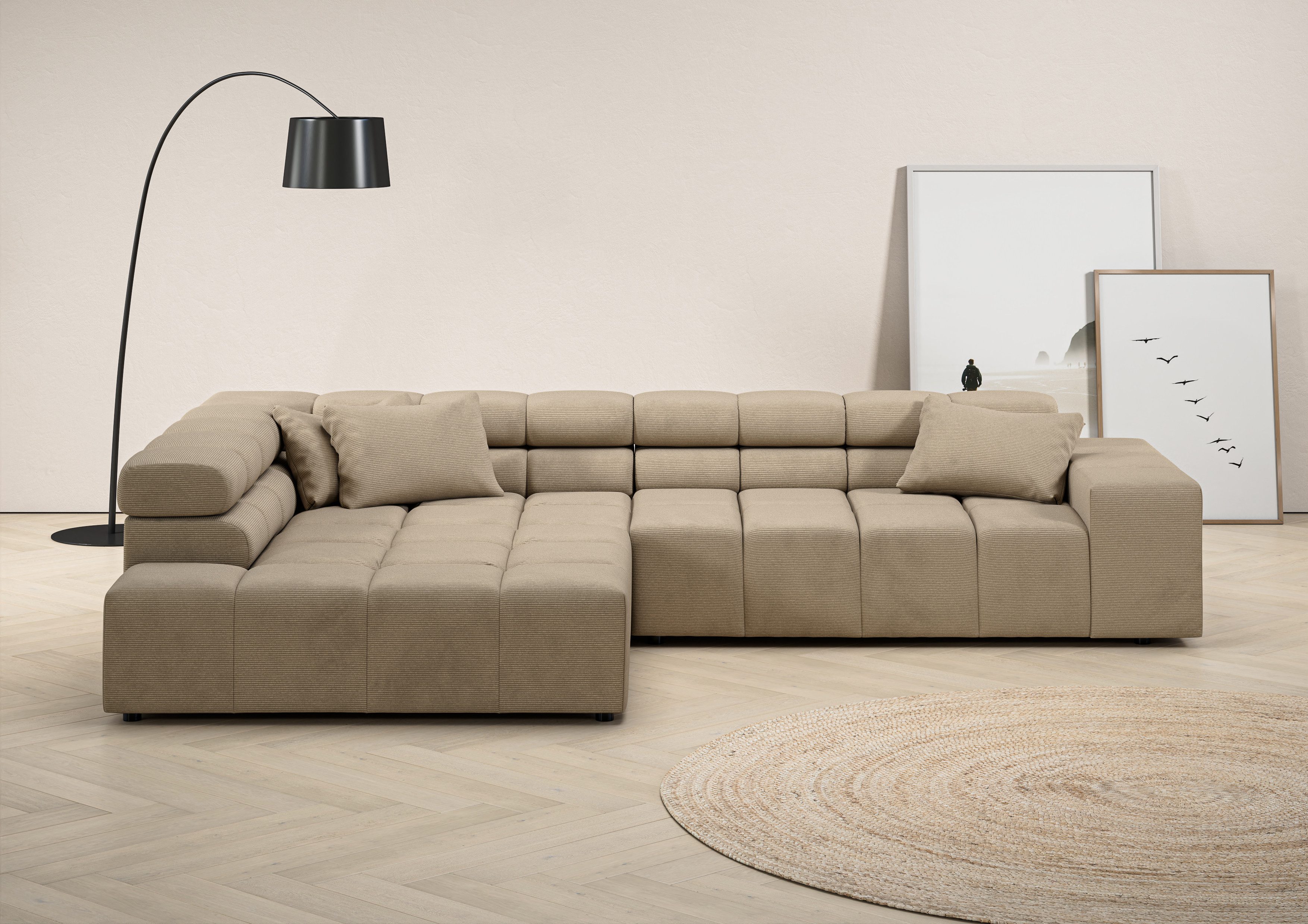 Home affaire Ecksofa Ancona, Ecksofa, incl. Kopfteilverstellung, Breite 319 cm, L-Form, wahlweise motorische Sitztiefenverstellung, auch in Cord + Easy Care