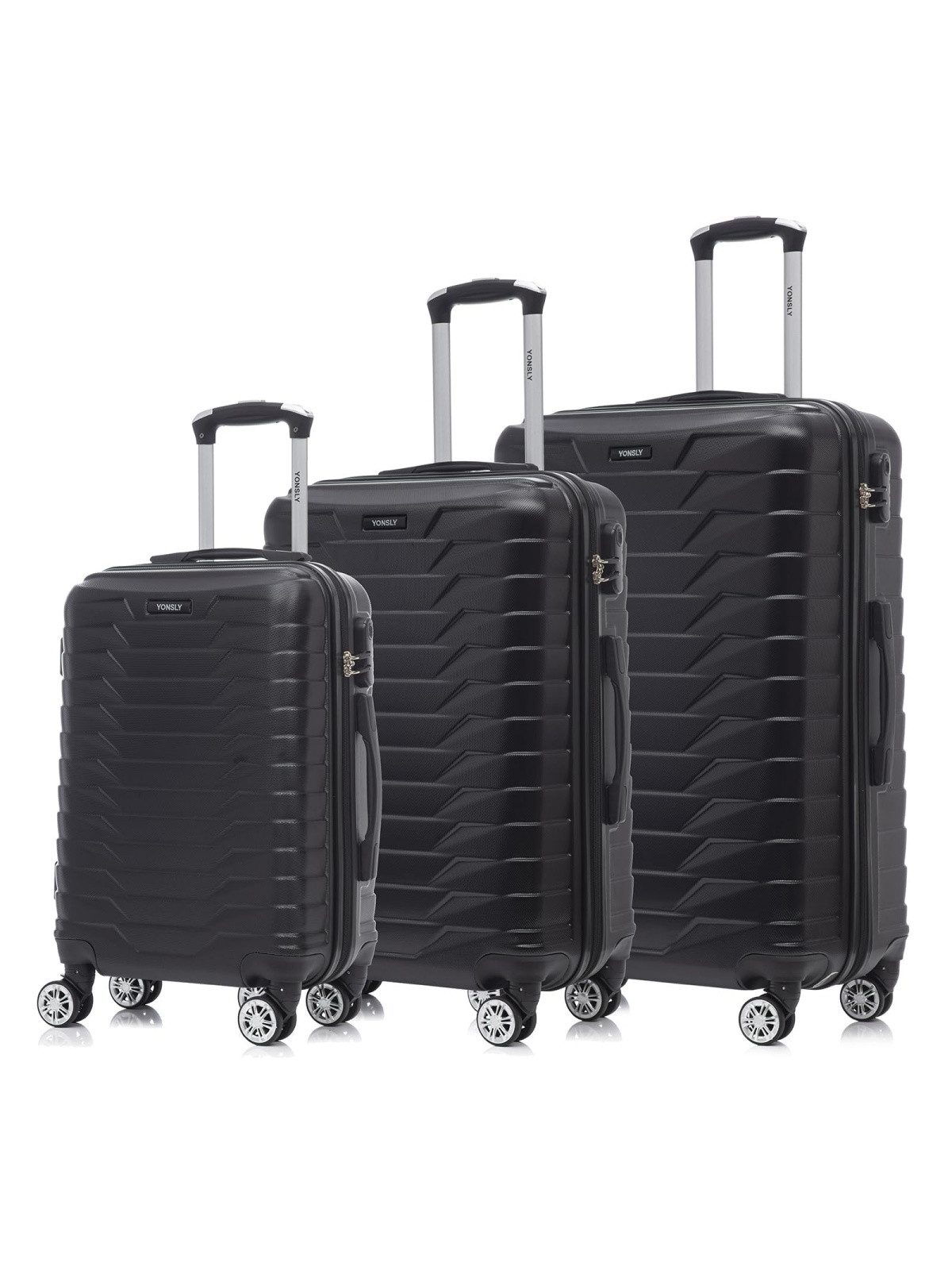 YONSLY Kofferset Hartschalen-Reisekoffer Gepäckset aus ABS für Reise, Urlaub und Alltag, 4 Rollen, (Set, 3 tlg., Größen M, L & XL), 360° Doppelreifen aus Hartgummi