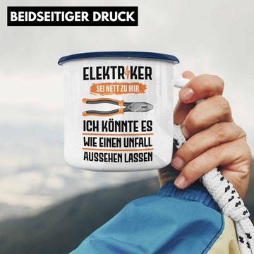 Trendation Thermotasse Trendation - Elektriker Emaille Tasse Spruch Männer Geschenk Lustig Gadget Geschenke Kaffeebecher