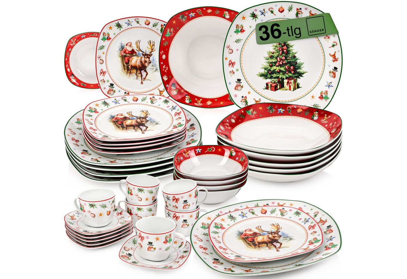 SÄNGER Geschirr-Set Bilgola (36-tlg), 6 Personen, Porzellan, Christmas, Kombiservice, Erweiterbar, PREMIUM COLLECTION