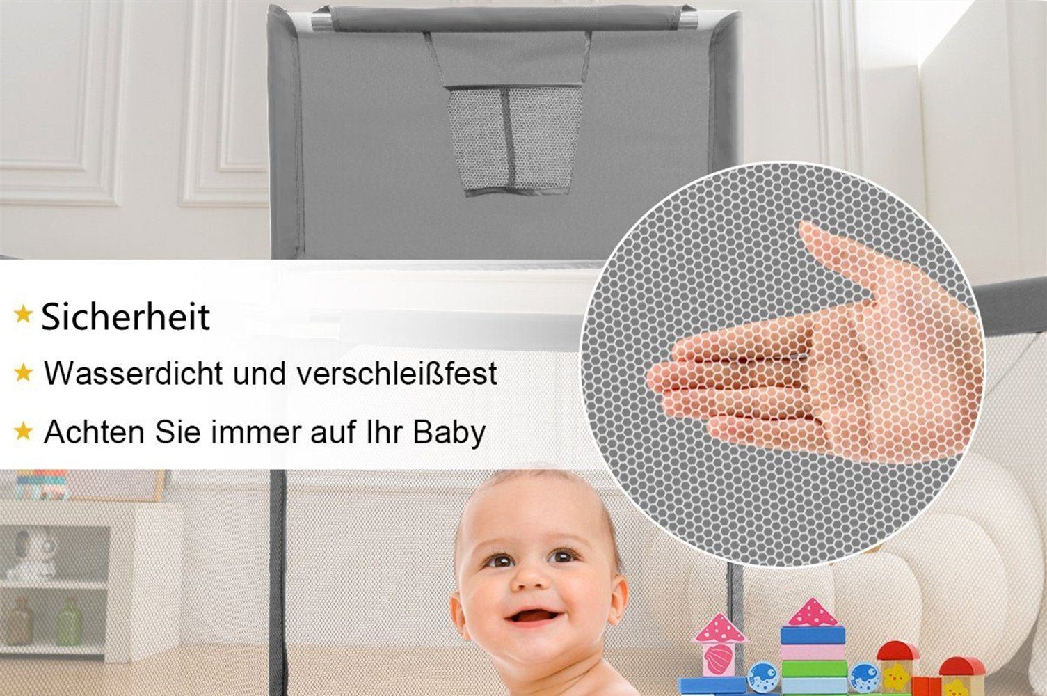 Comomy Laufgitter (Baby Krabbelgitter, 1-tlg), mit Basketball-Netz 128x66cm