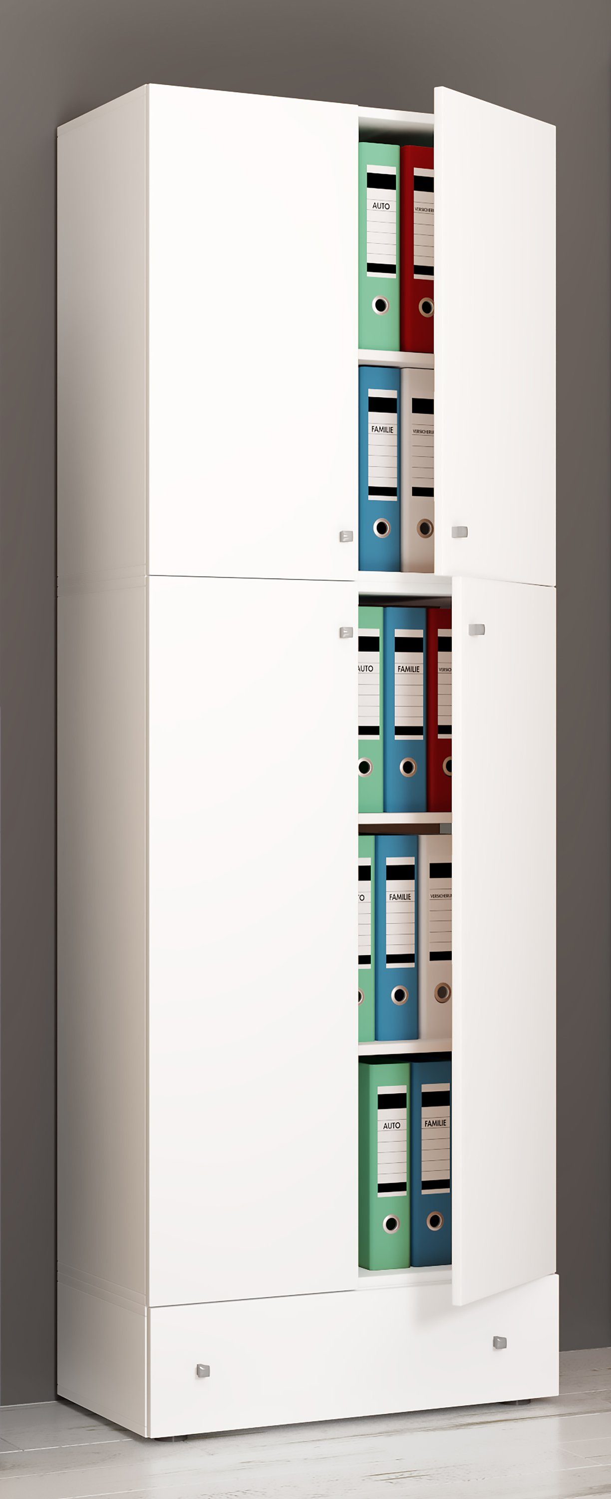 VCM Aktenschrank Büroschrank Lona mit Drehtüren H. 200 x B. 70 x T. XXL mit 5 Fächern und einer Schublade, Büromöbel