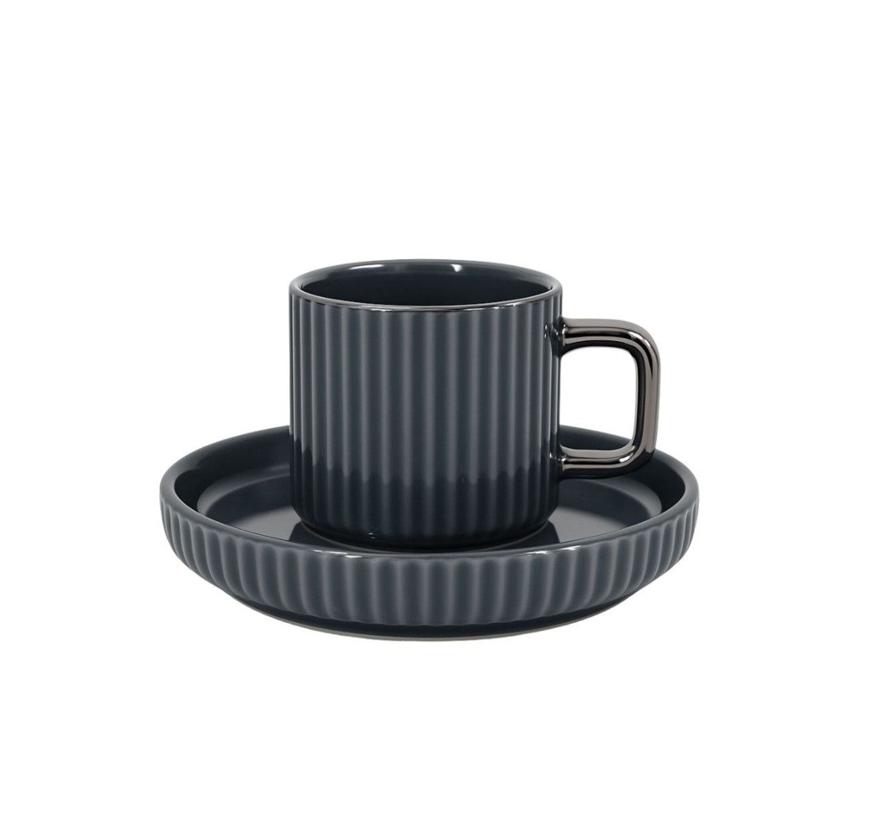 COFI 1453 Kaffeeservice Mokka-Set 12-teilig im Relief-Design - 100 ml, Grau (12-tlg), 6 Personen, Porezellan, mit silberner Umrandung und Henkel, Hochwertiges Porzellan