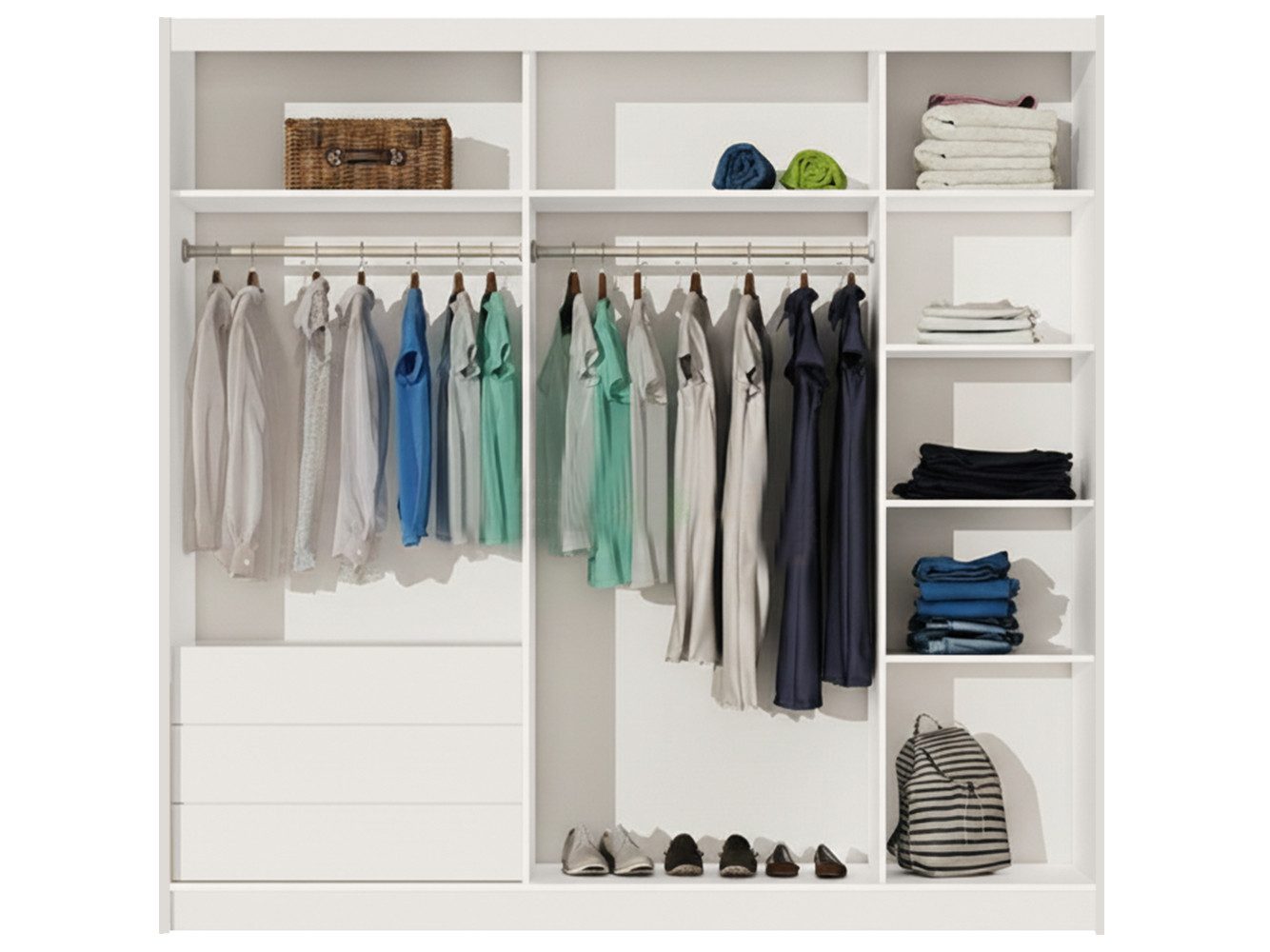 Beautysofa Schwebetürenschrank MONROE 226 cm in Kaschmir (Kleiderschrank mit 2 Schiebetüren, Schrank mit schwarzem Rahmen und Glasstreifen) Kleiderstangen, Einlegeböden und Schubladen