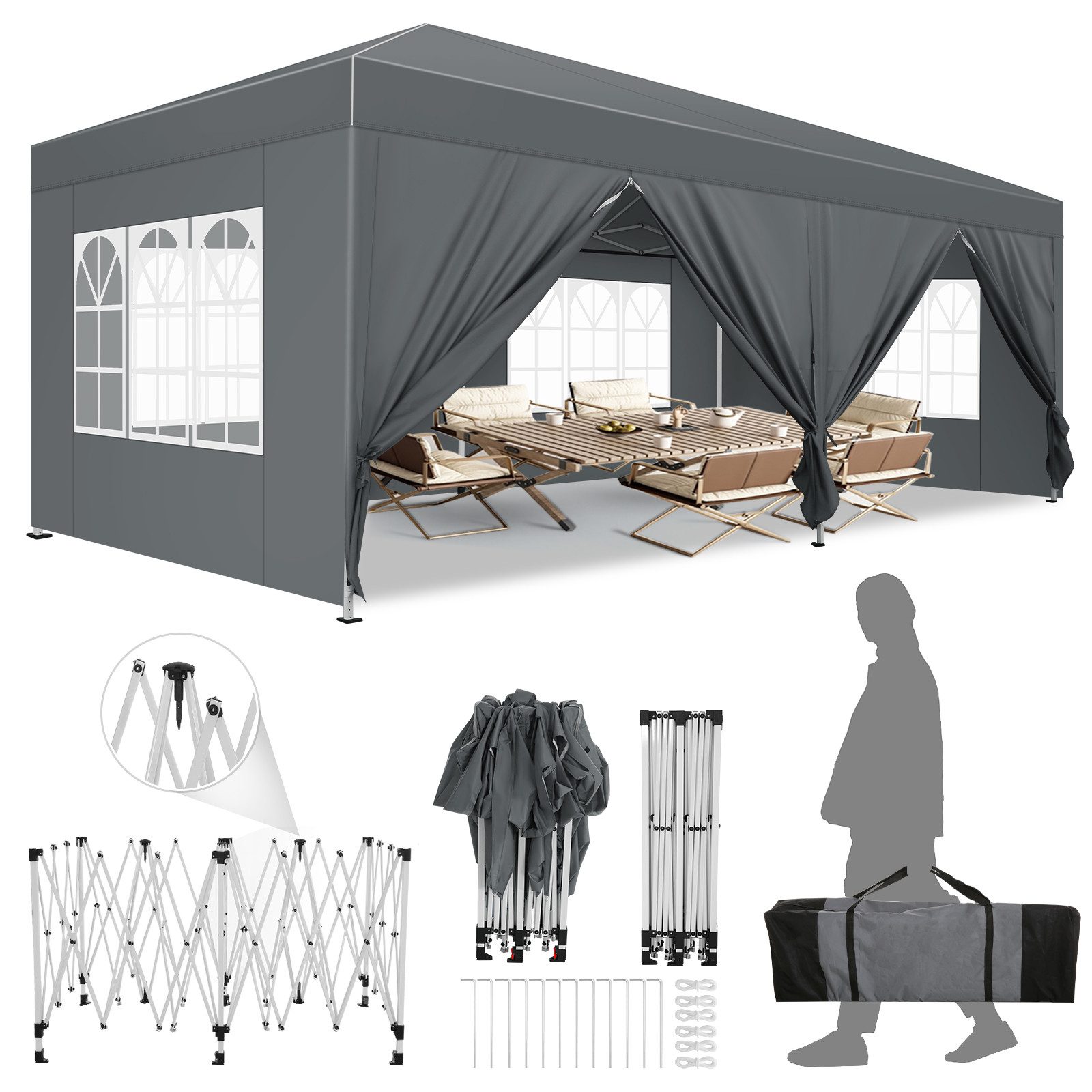 LUCKZON Pavillon 3x6m, wasserdicht&UV-Schutz 50+, inkl. günstig online kaufen