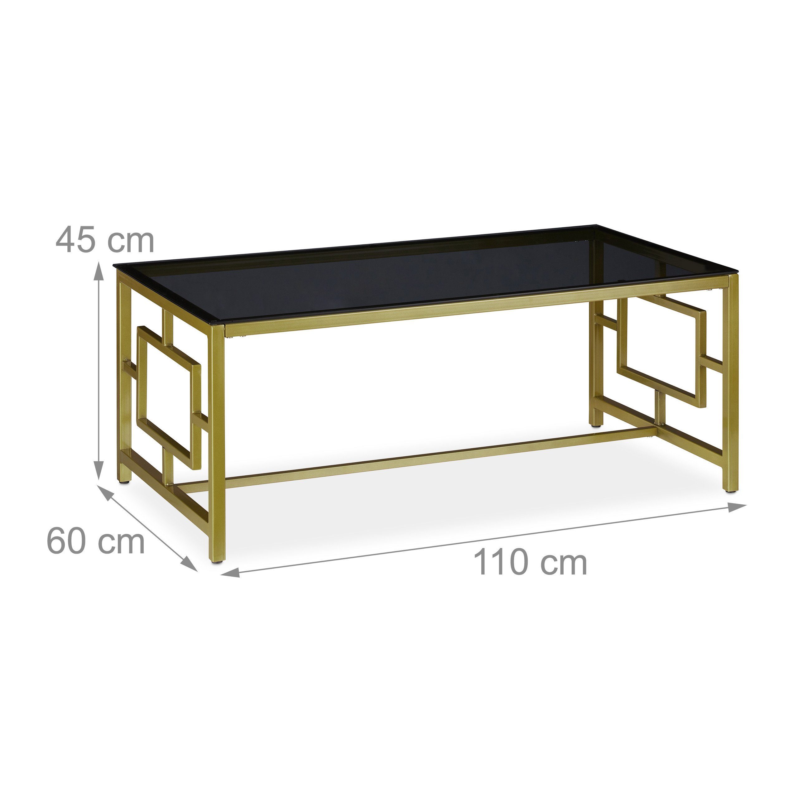relaxdays Couchtisch Glas Schwarz & Gold (1-St) – Bild 4 von 5