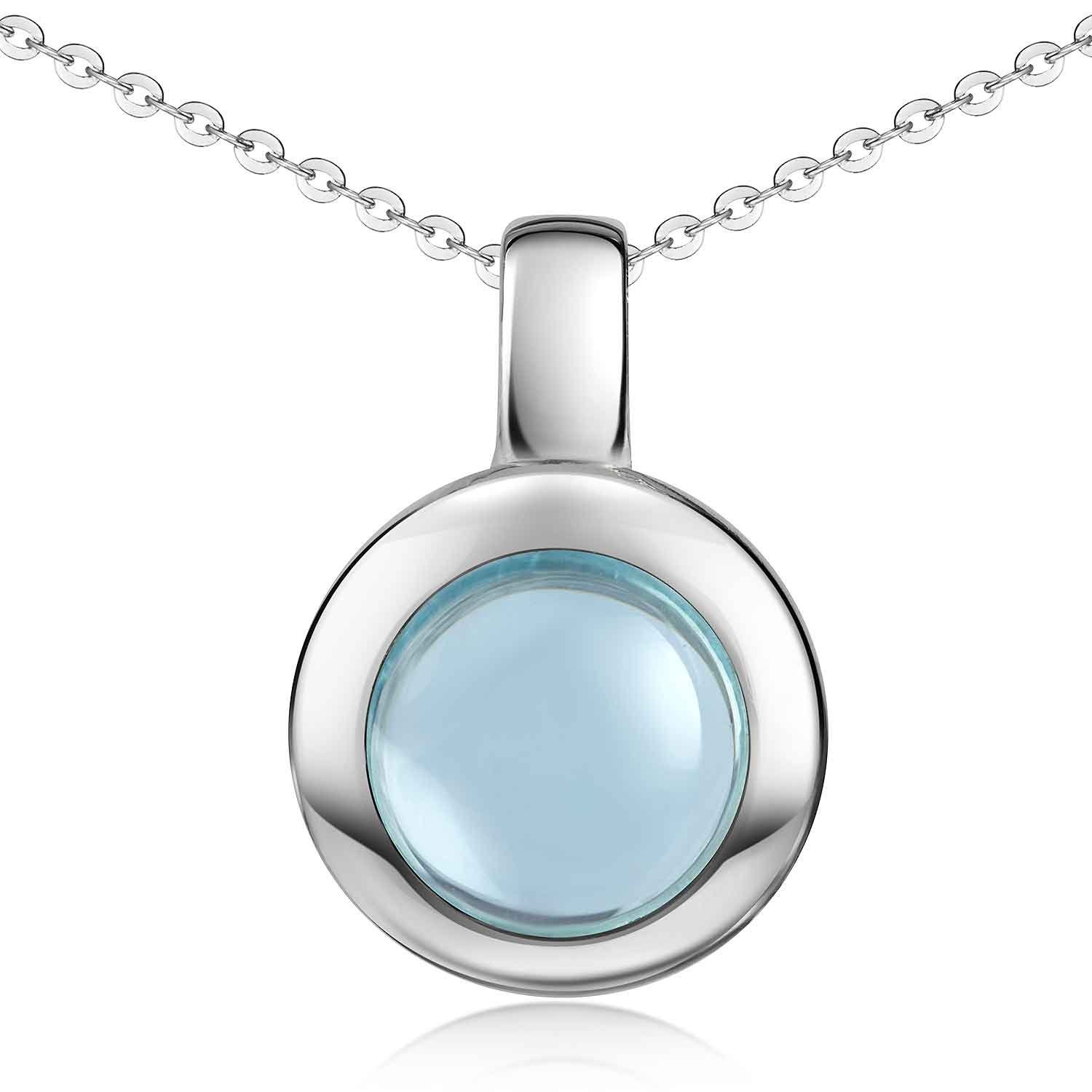 Materia Kettenanhänger Blautopas Edelstein Anhänger Hellblau rund KA-38, 925 Sterling Silber