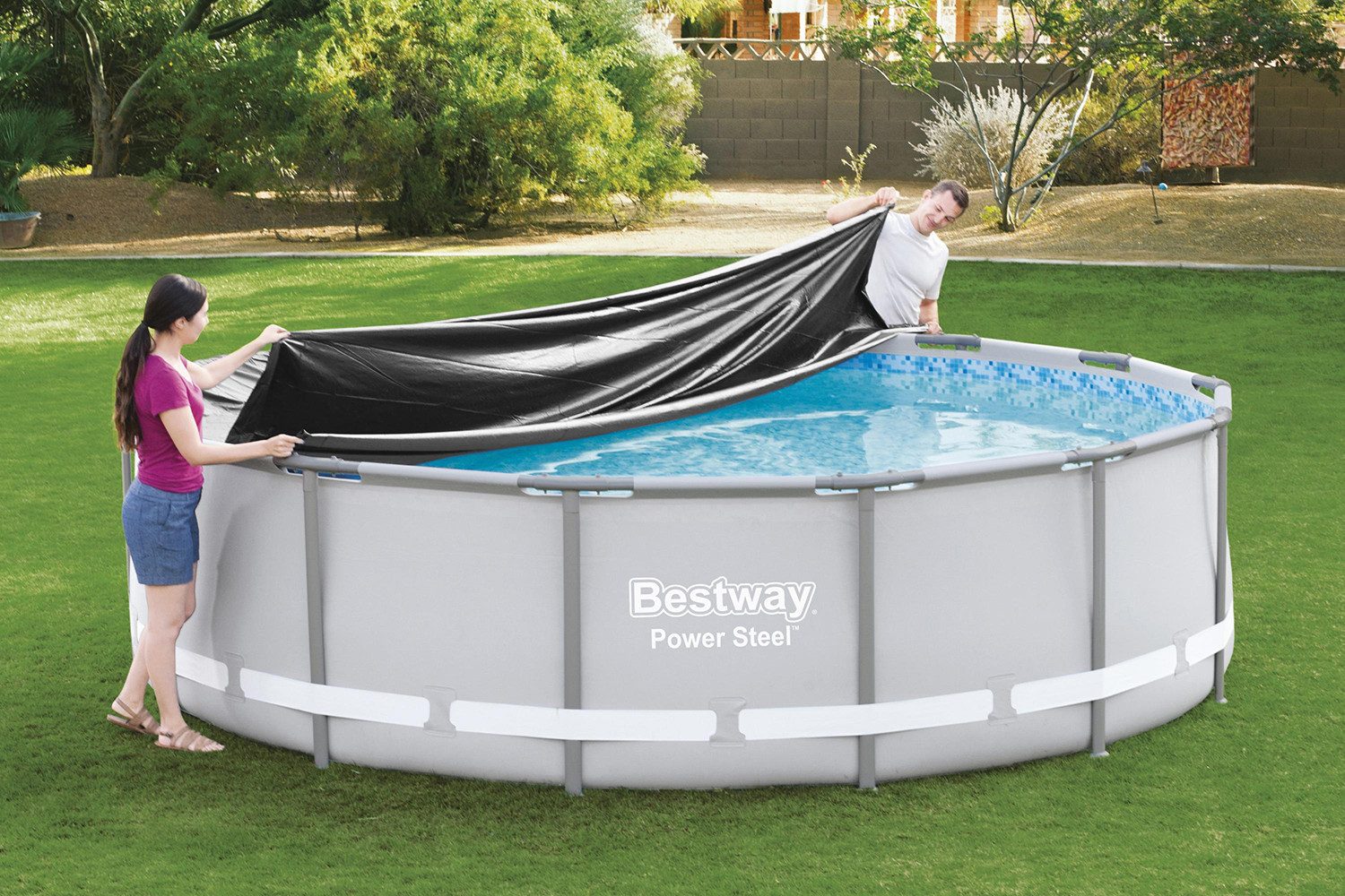 Bestway Pool-Abdeckplane Ø 427 cm (Packung, 1-St., Inkl. Befestigungsseile), für 427 cm Steel Pro Max™ & Power Steel™ Pools