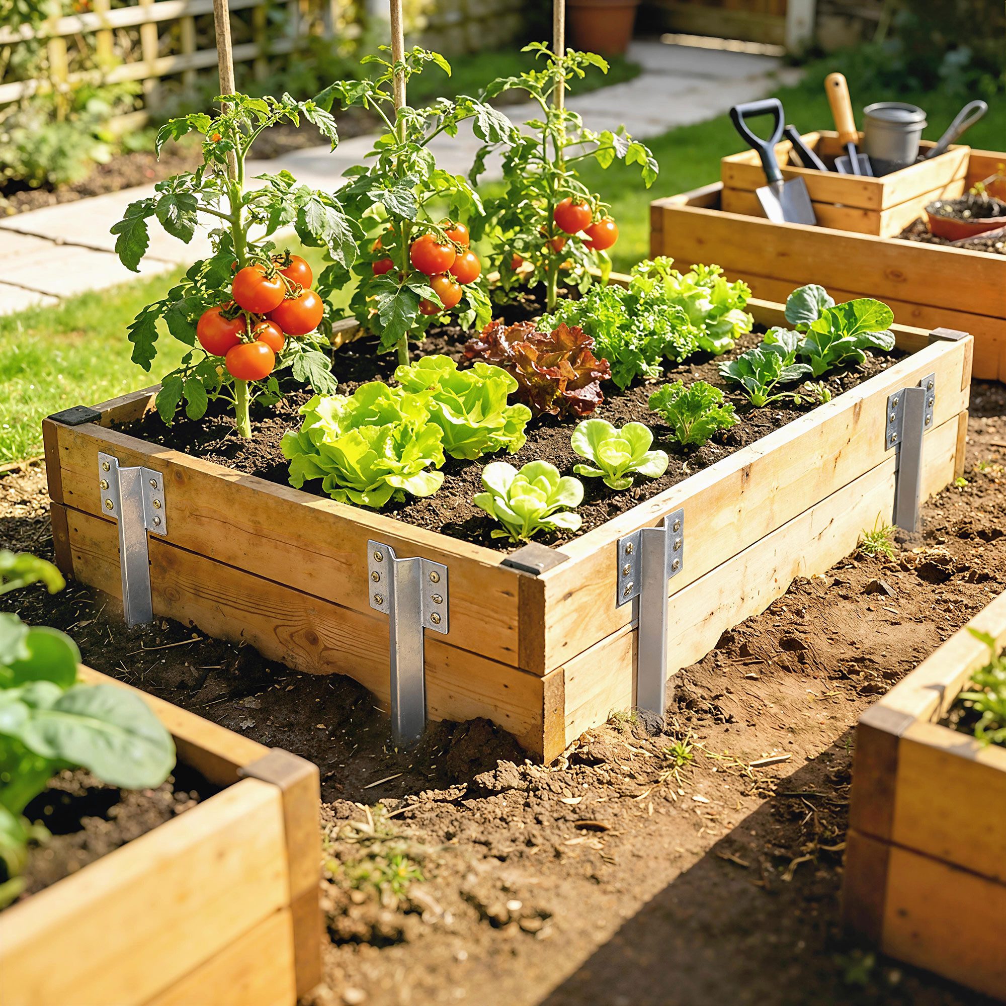 Outsunny Bodenanker Metall-Garten-Hochbeetpfähle mit Schrauben Schwellen-Halteru