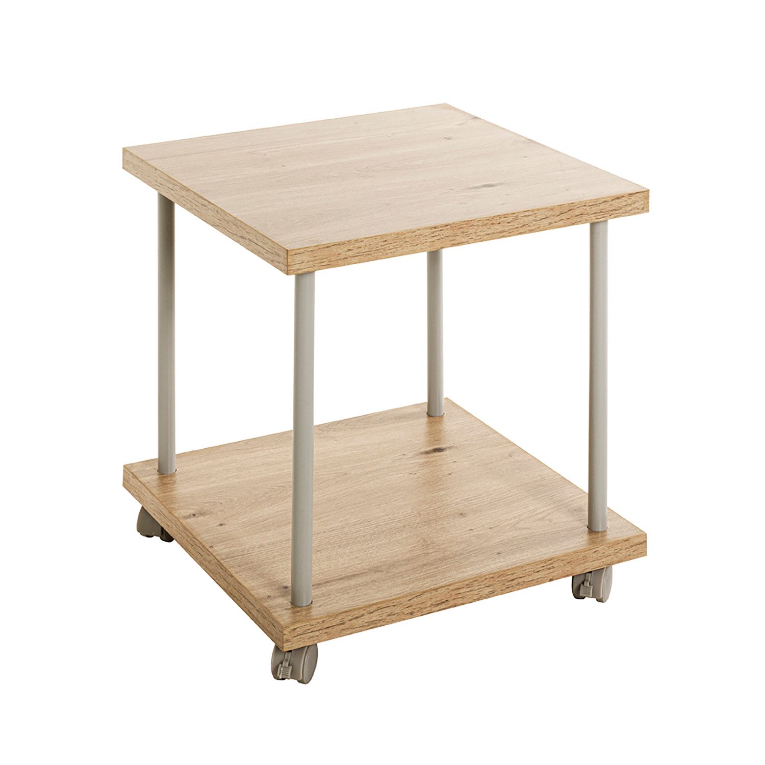 HAKU Beistelltisch Beistelltisch Eiche Kaschmirgrau-Sofatisch MDF-B 40 x H 45 x T 40 cm (1xBeistelltisch auf Rollen, Dekotisch - kleiner Tisch), Beistelltisch aus Metall