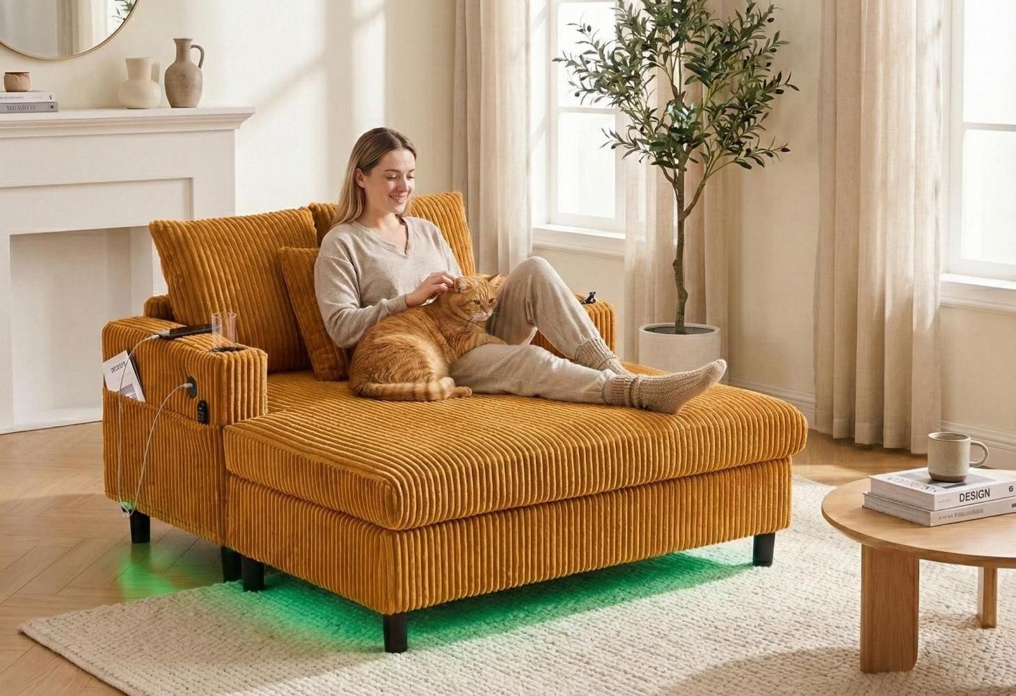 LVHOM Polsterliege XXL Relaxsessel mit LED-Licht & Ladestation - Haustierfr günstig online kaufen