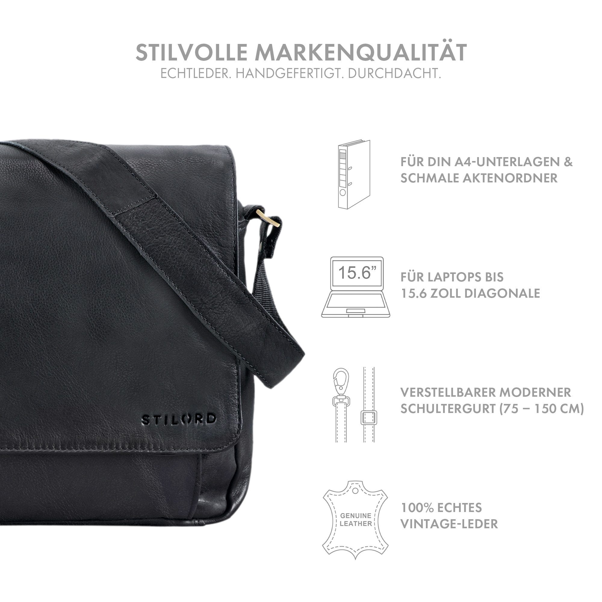 STILORD Laptoptasche "Como" Vintage Umhängetasche Herren Leder 15,6 Zoll
