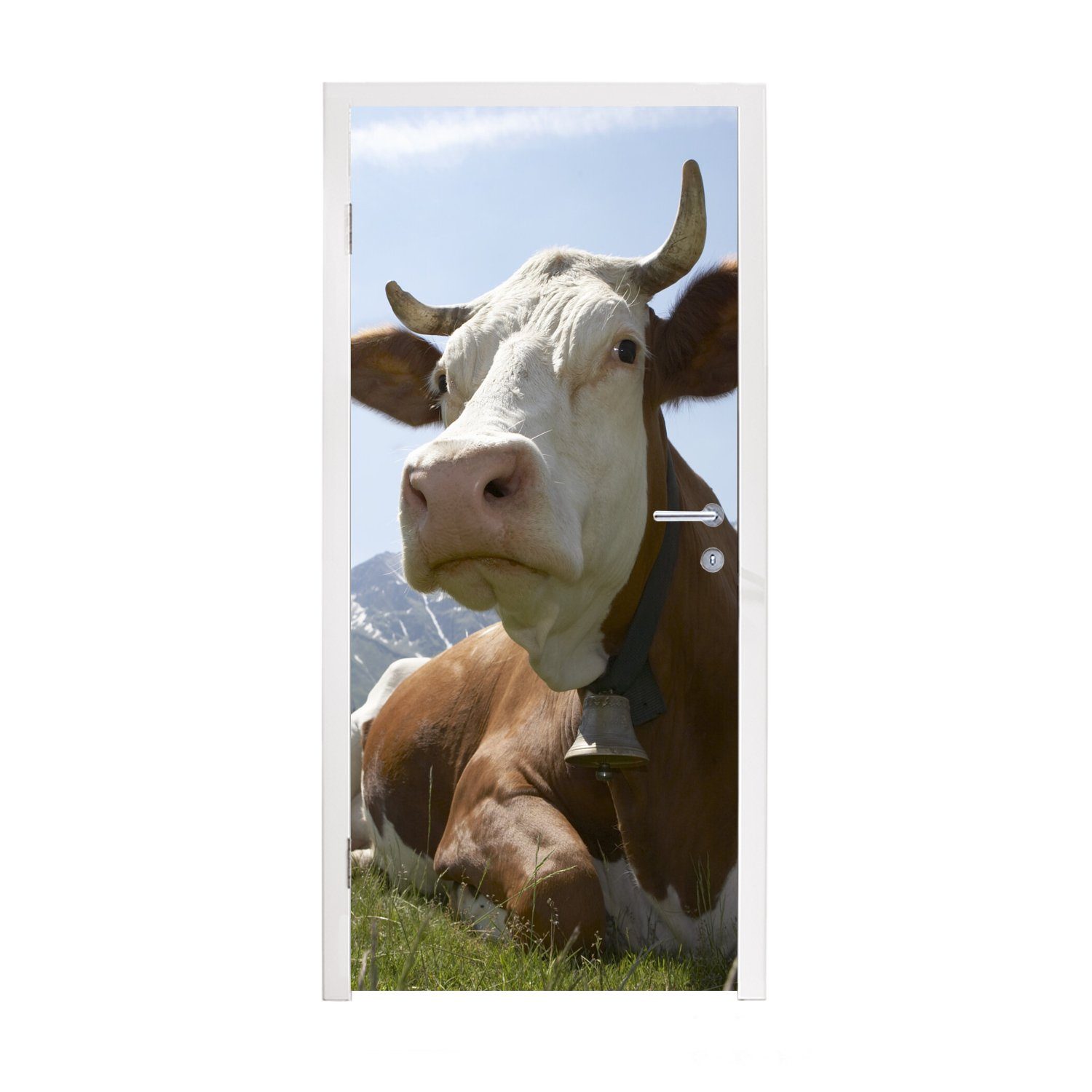 MuchoWow Türtapete Kuh - Berg - Gras, Matt, bedruckt, (1 St), Fototapete für Tür, Türaufkleber, 75x205 cm | Türtapeten