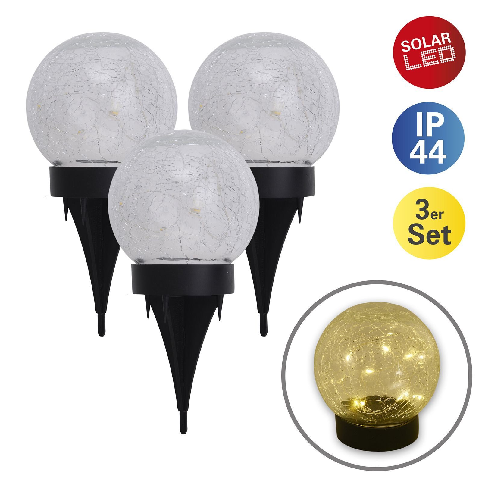 näve LED Solarleuchte Solarleuchte Garten 3er Set Kugel Solarlampe Außen Außenleuchte Solar