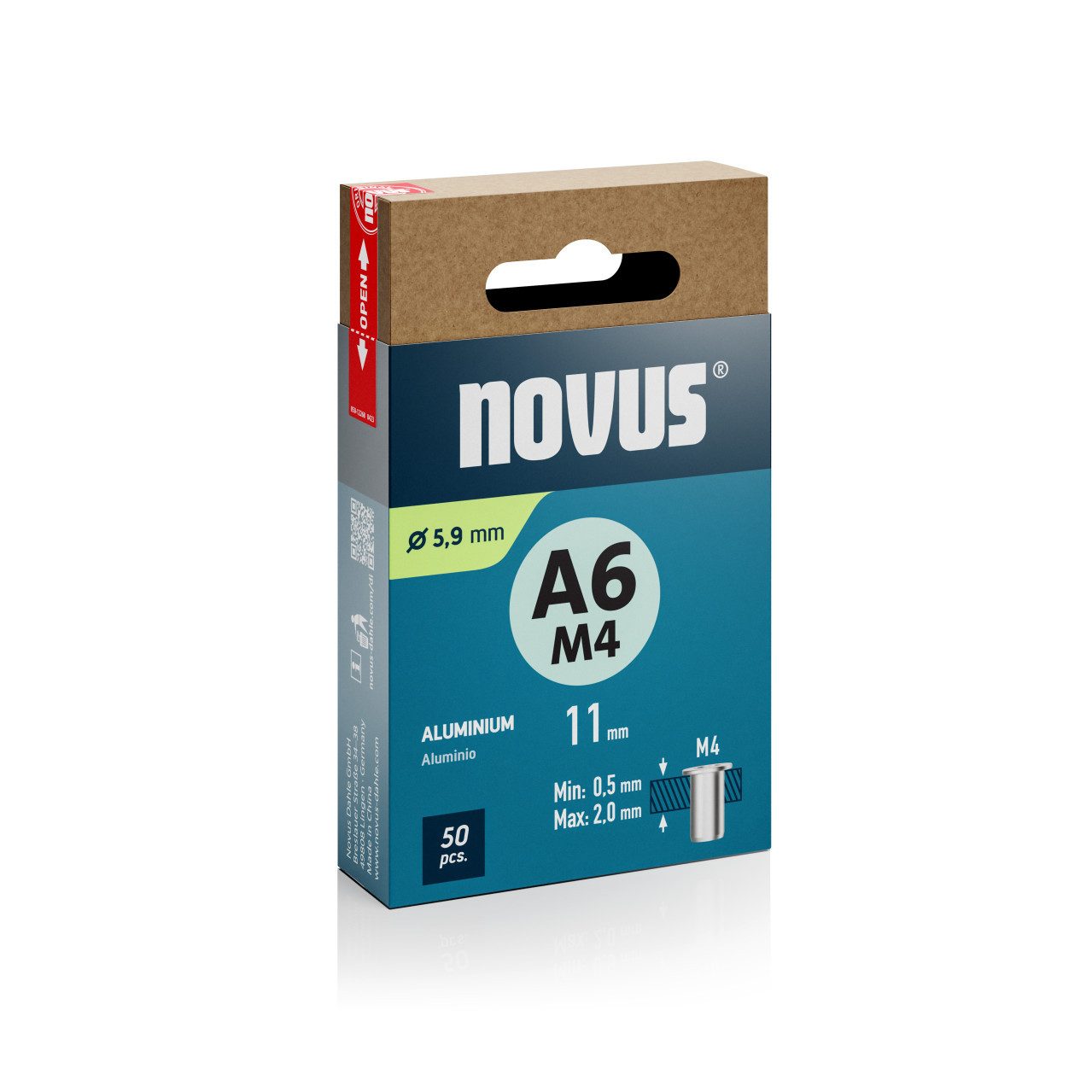 NOVUS Blindnietzange Novus Blindnietmuttern Typ M4 x 11 mm Aluminium
