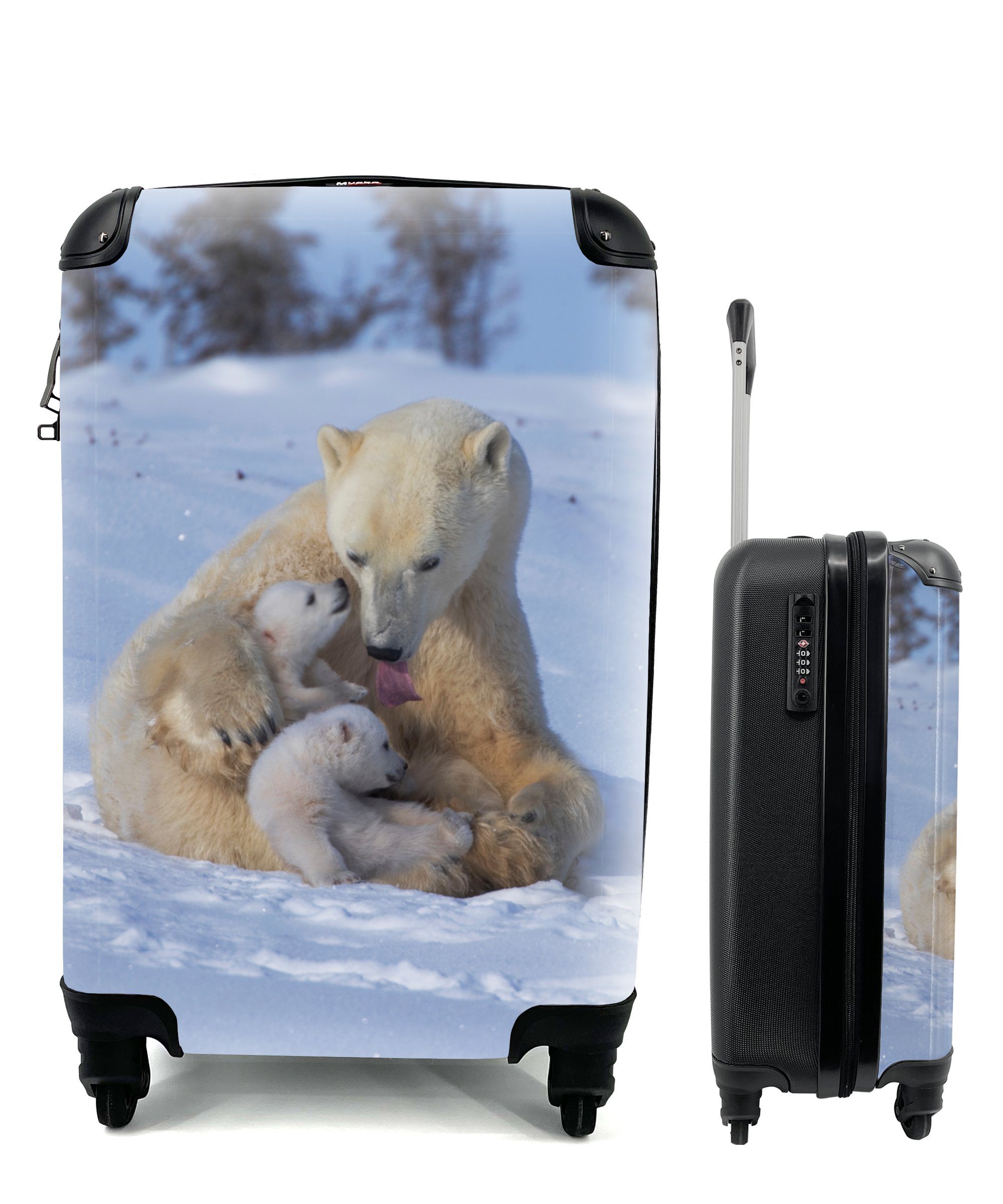 MuchoWow Handgepäckkoffer Eisbären - Schnee - Weiß, 4 Rollen, Reisetasche mit rollen, Handgepäck für Ferien, Trolley, Reisekoffer | Handgepäck-Koffer