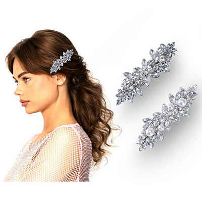 Fivejoy Haarclip 2 Stück Perlen Strass Haarspangen Silber Kristalle Braut Haarspangen, 1-tlg., Französische Haarclip Damen Mädchen Haarschmuck