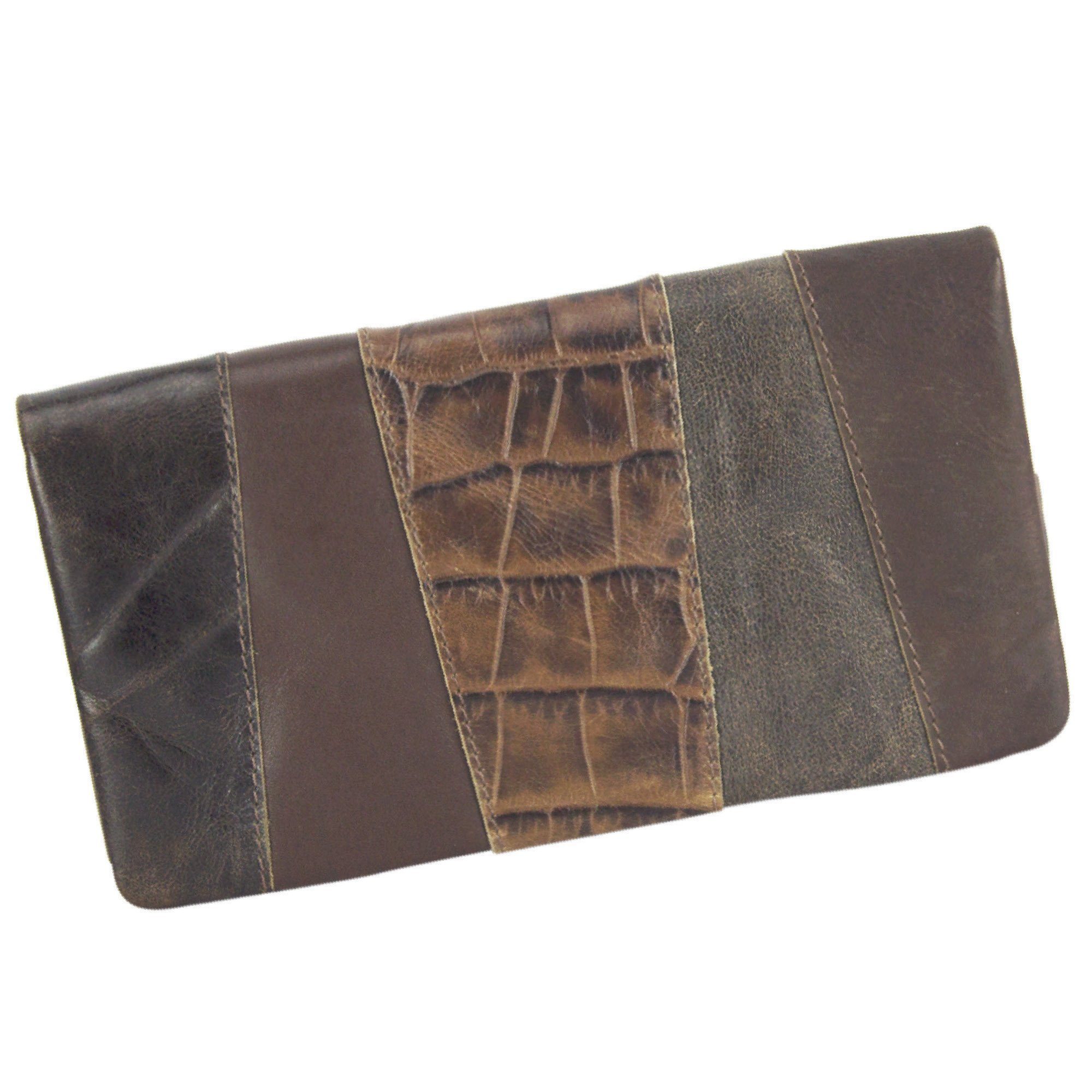 Sunsa Geldbörse Leder Geldbeutel große Brieftasche Portemonnaie, echt Leder, mit RFID-Schutz, Vintage Style, aus recycelten Lederresten dunkelbraun